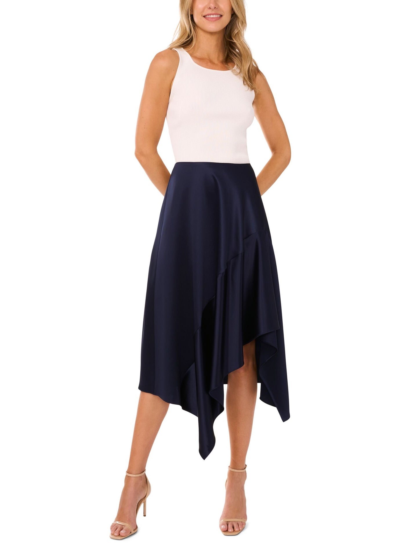 Ted Baker ASYMMETRIC MIDI SKIRT WITH PIPING DETAIL - Navy NAVY