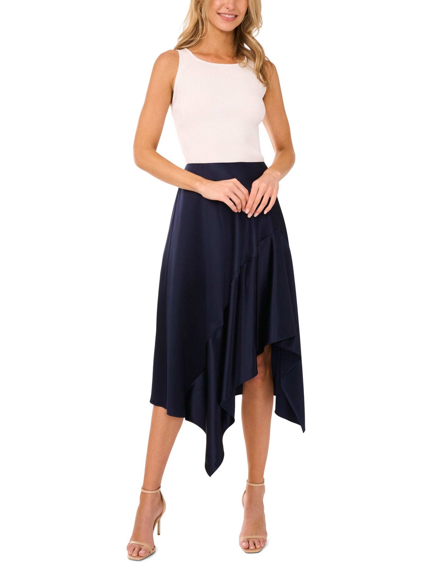 Ted Baker ASYMMETRIC MIDI SKIRT WITH PIPING DETAIL - Navy NAVY