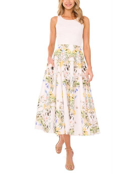 Ted Baker A-LINE LINEN MIDI SKIRT - White WHITE