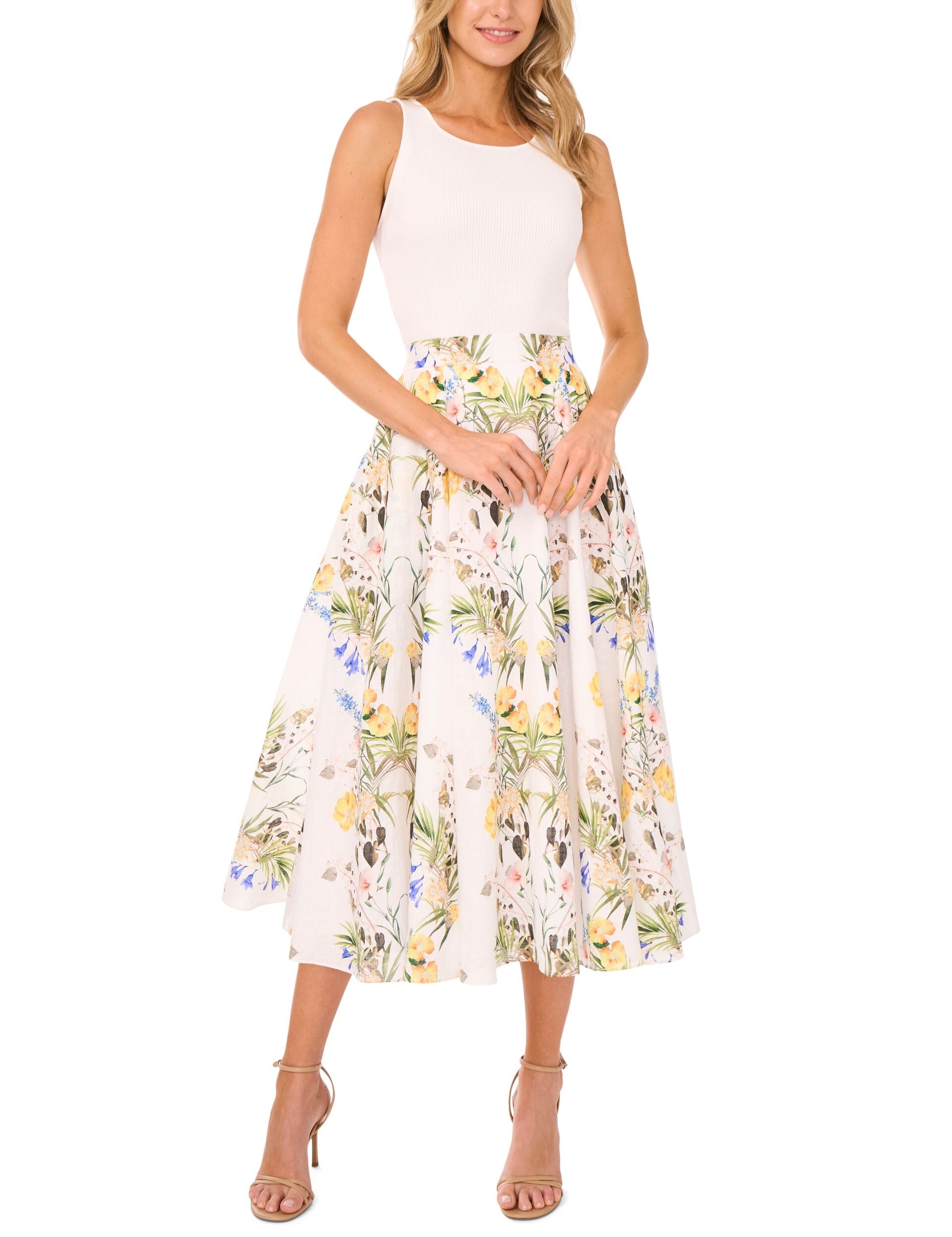 Ted Baker A-LINE LINEN MIDI SKIRT - White WHITE