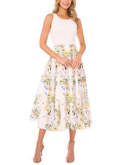 Ted Baker A-LINE LINEN MIDI SKIRT - White WHITE