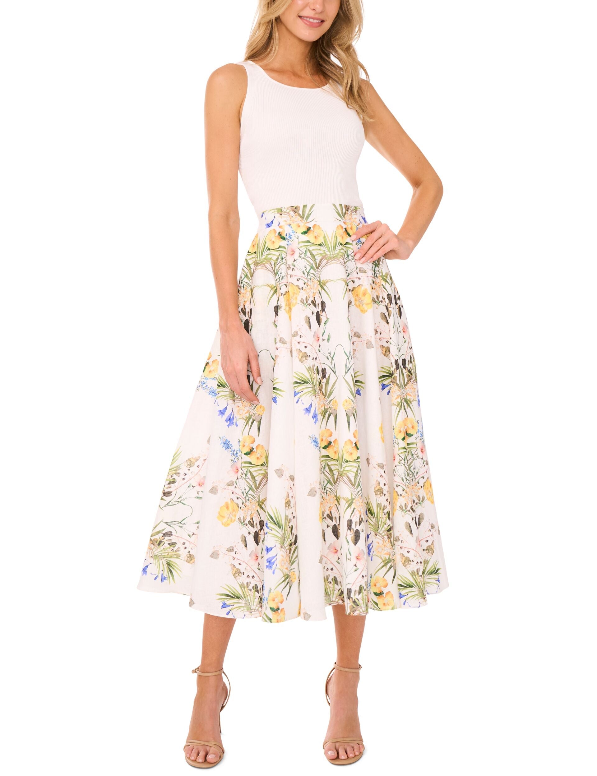 Ted Baker A-LINE LINEN MIDI SKIRT - White WHITE