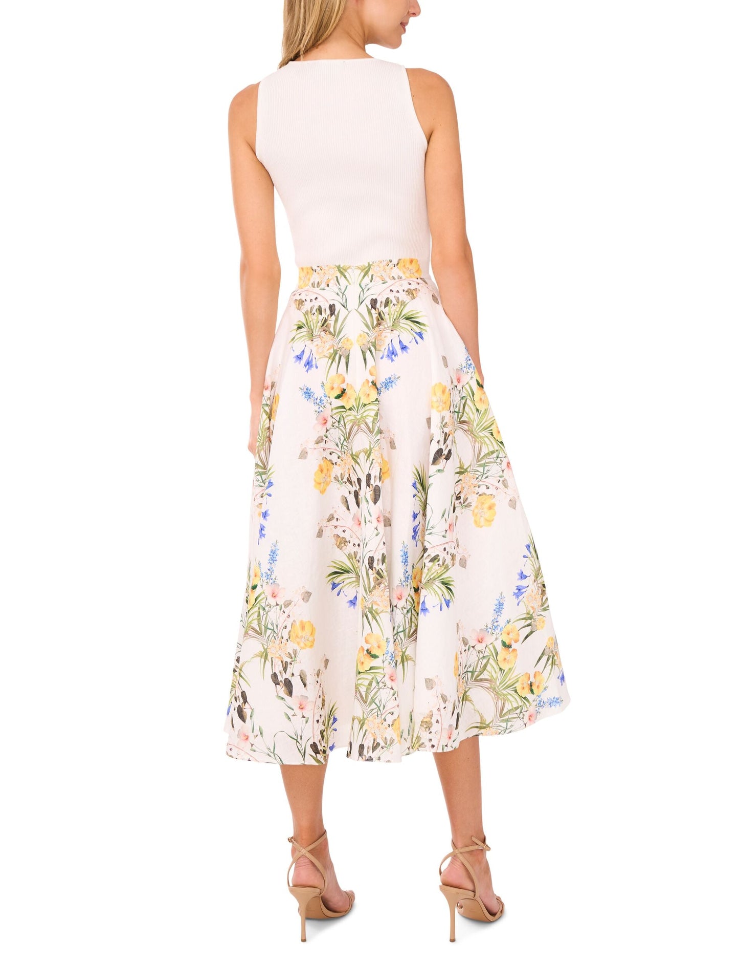 Ted Baker A-LINE LINEN MIDI SKIRT - White WHITE