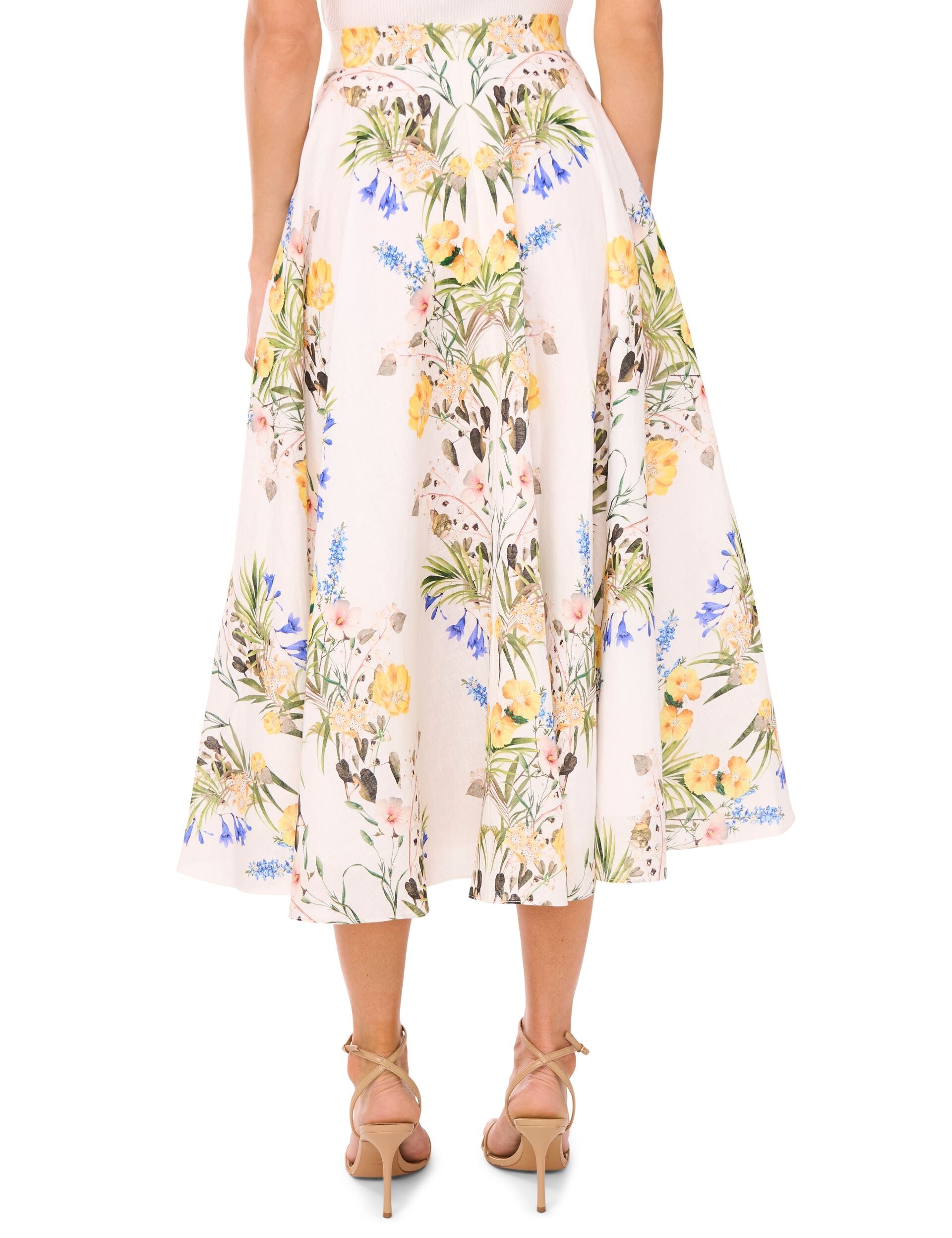 Ted Baker A-LINE LINEN MIDI SKIRT - White WHITE