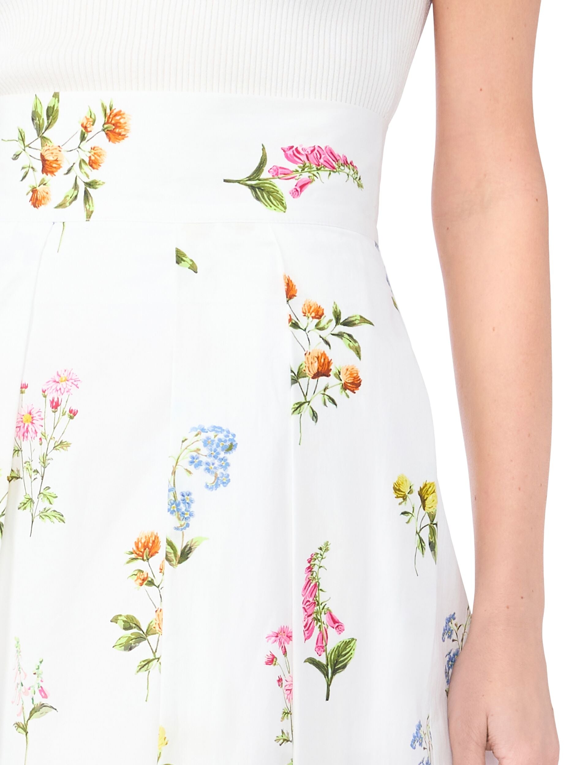 Ted Baker RIHANA Cotton Floral Pleated Midi Skirt WHITE