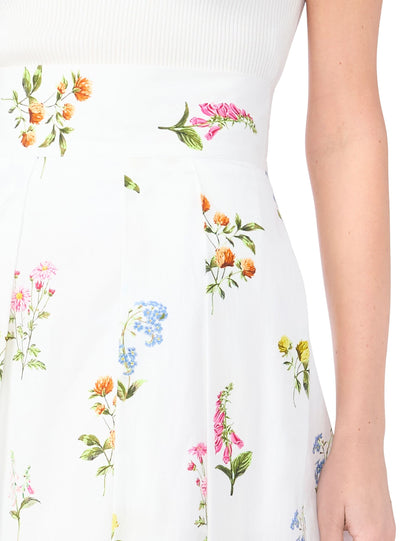 Ted Baker RIHANA Cotton Floral Pleated Midi Skirt WHITE