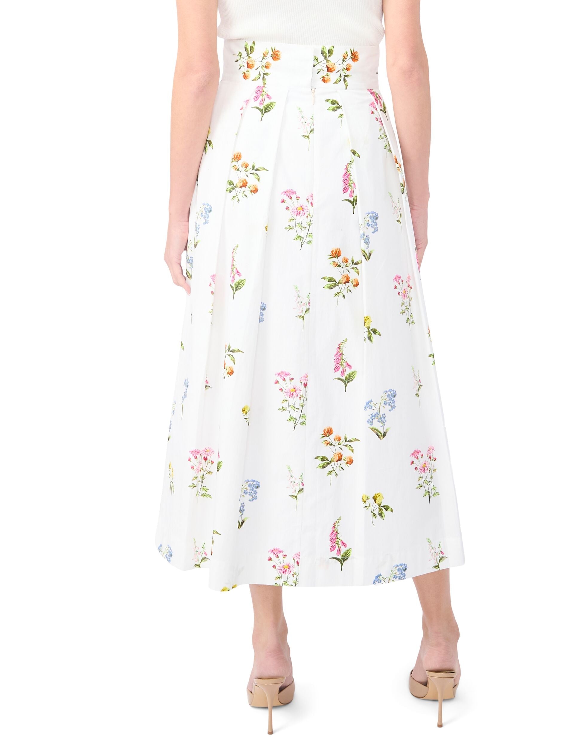 Ted Baker RIHANA Cotton Floral Pleated Midi Skirt WHITE