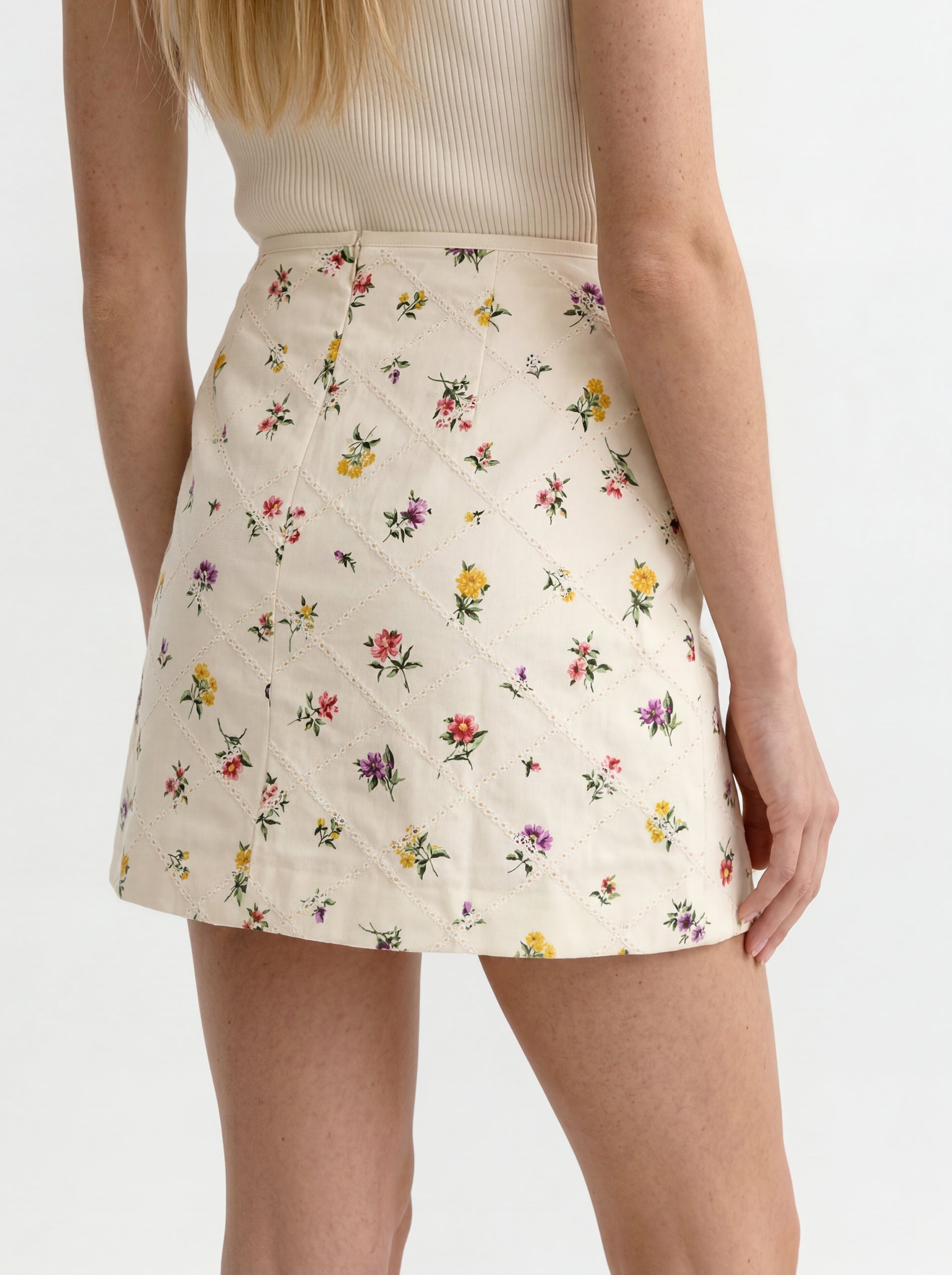 Ted Baker MARGARET Wildflower Embroidered Mini Skirt CREAM