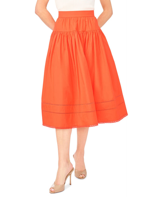 Ted Baker ERIN Picot Trim Cotton Full Midi Skirt BRIGHT ORANGE
