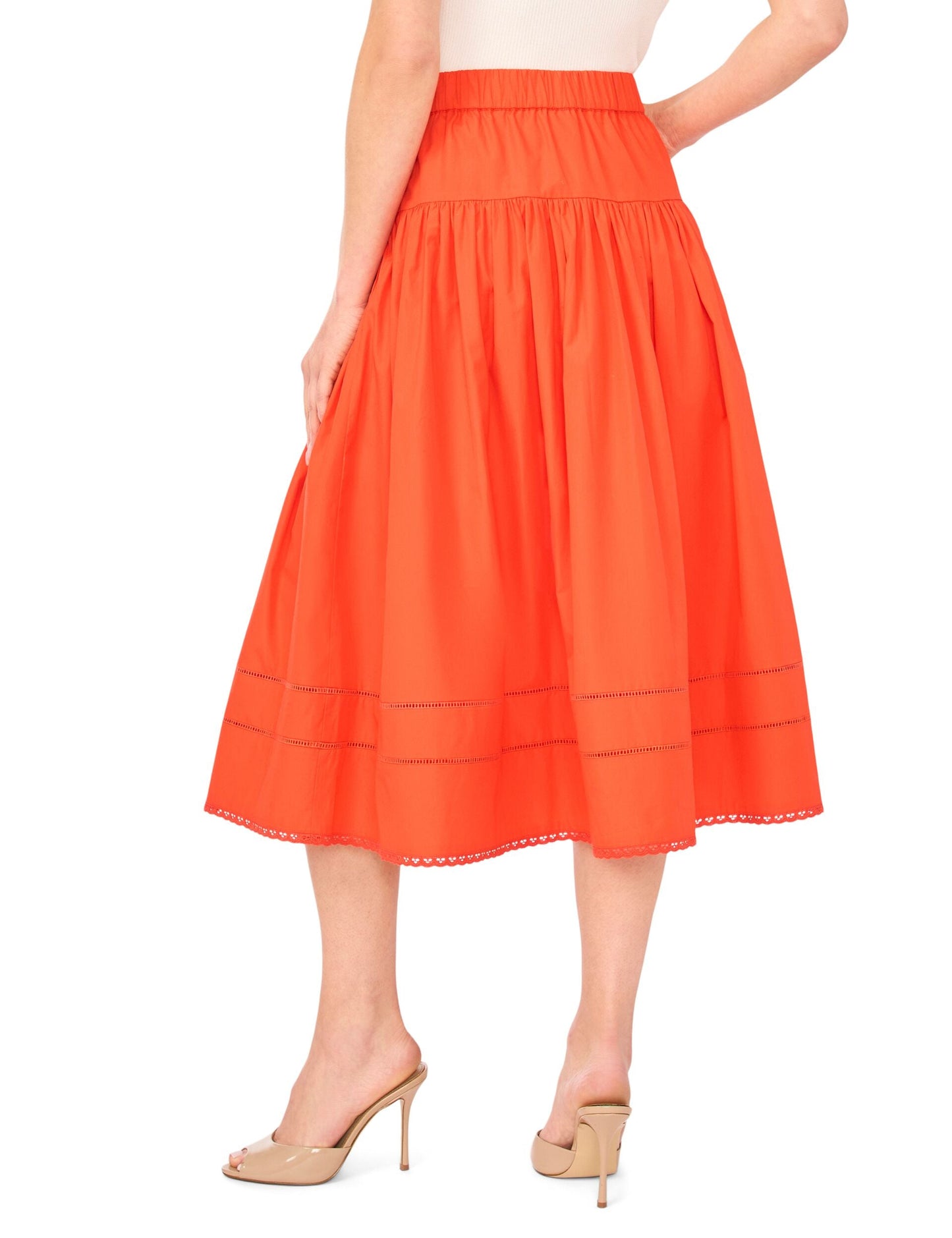 Ted Baker ERIN Picot Trim Cotton Full Midi Skirt BRIGHT ORANGE