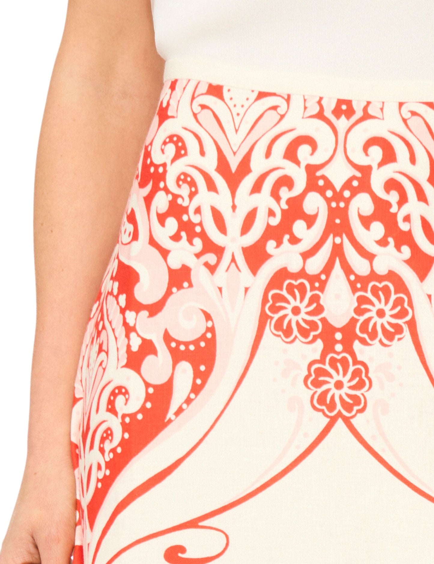 Ted Baker CARMEN Printed Detail Linen A-Line Midi Skirt ECRU