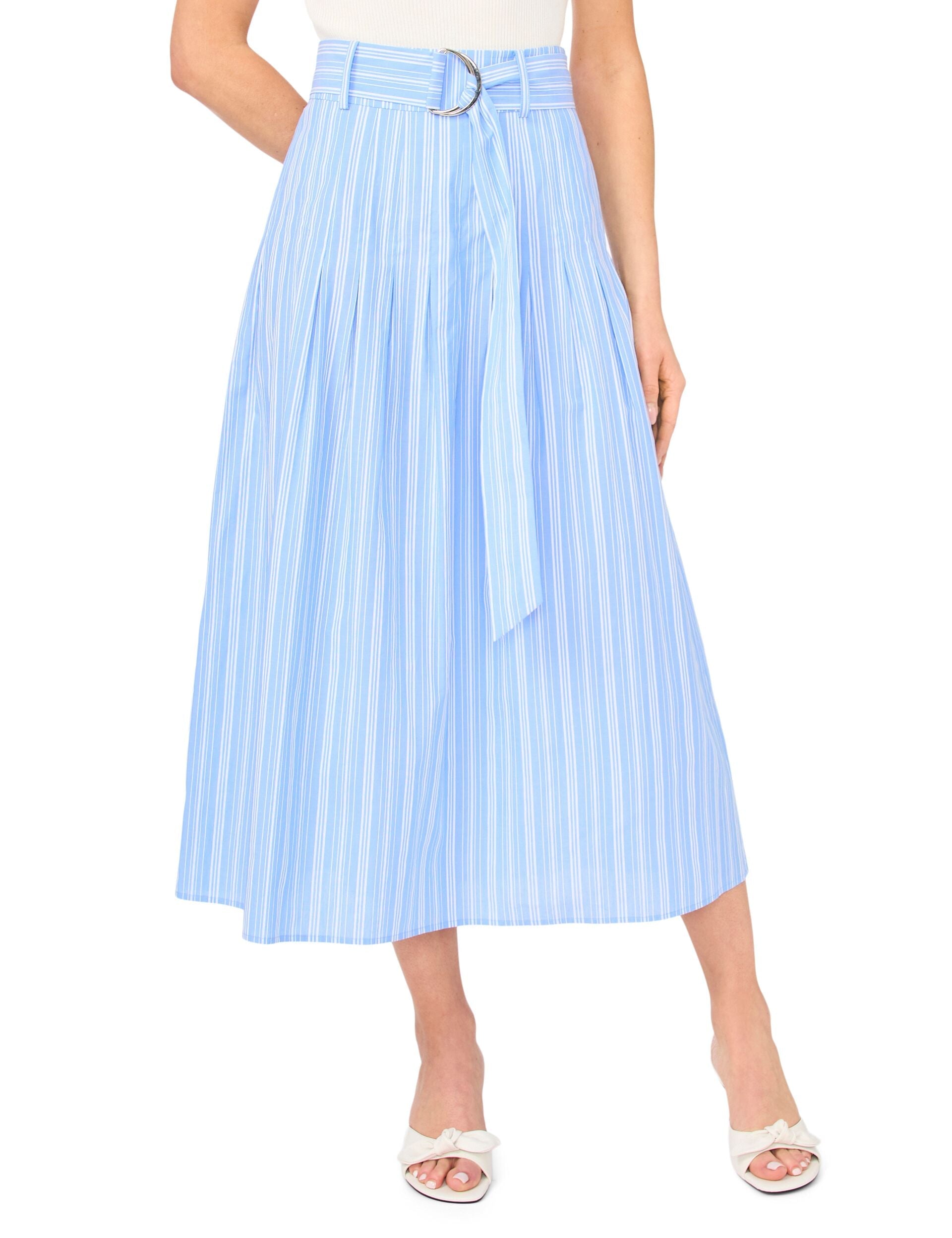 Ted Baker CARRIE Striped Cotton Belted Midi Skirt BRIGHT BLUE