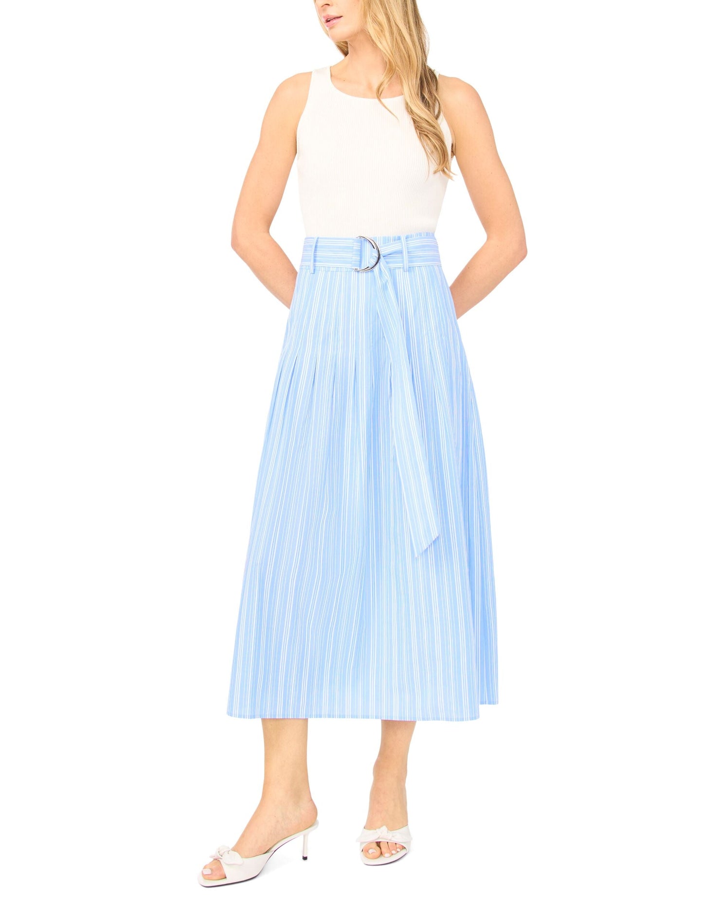 Ted Baker CARRIE Striped Cotton Belted Midi Skirt BRIGHT BLUE