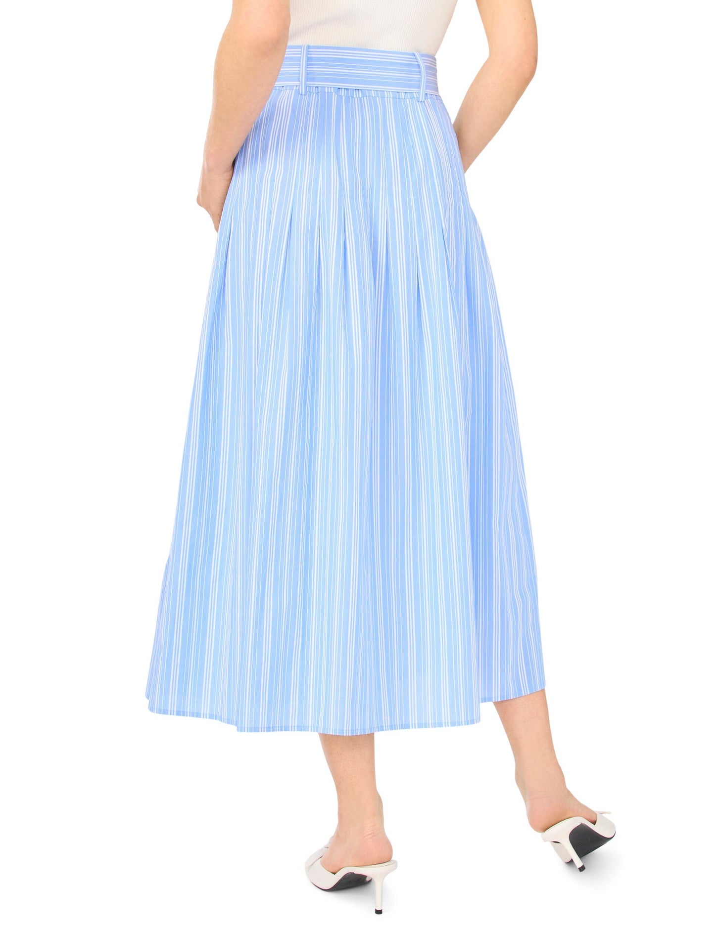 Ted Baker CARRIE Striped Cotton Belted Midi Skirt BRIGHT BLUE