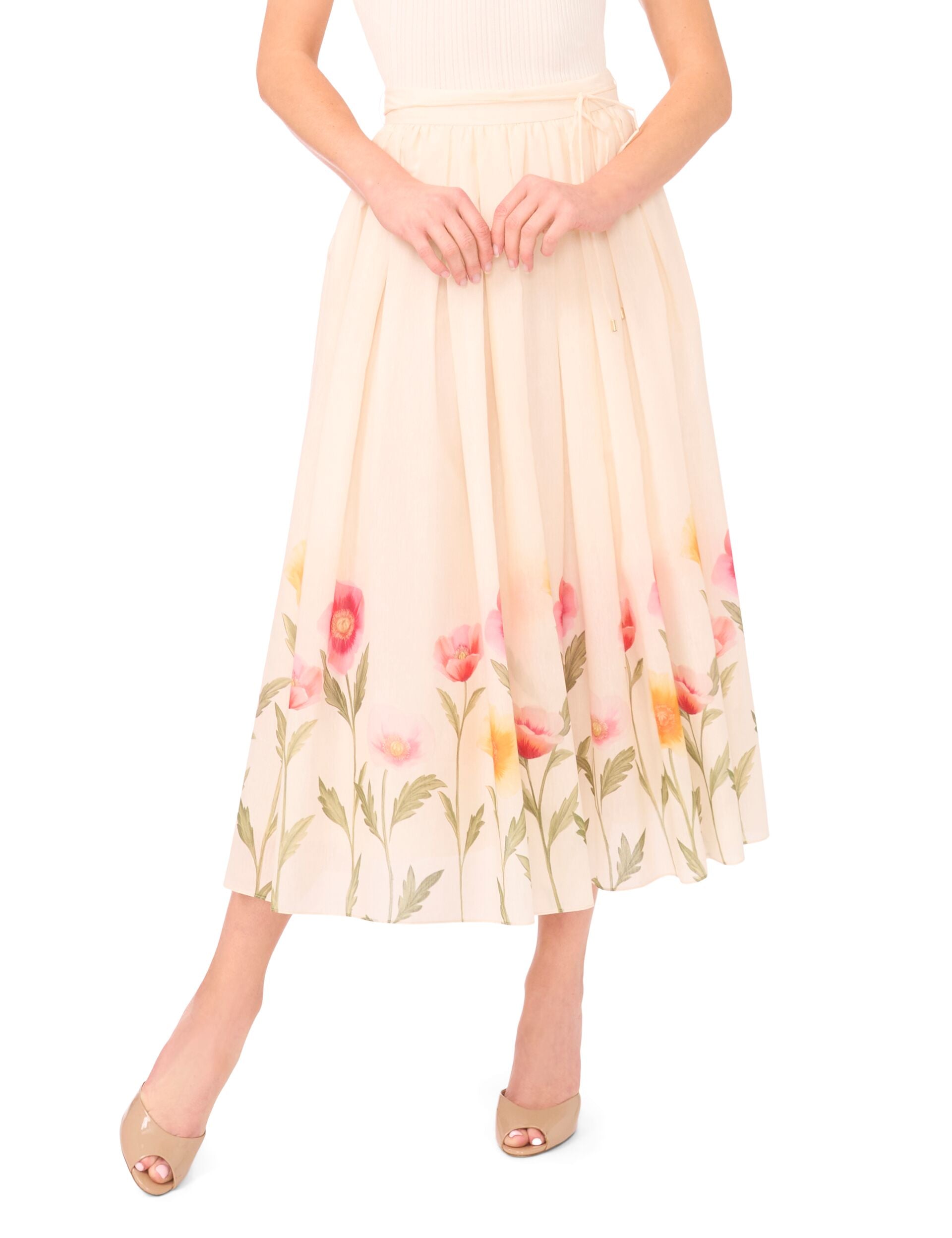 Ted Baker MEGAN Floral Hem Woven A-Line Midi Skirt IVORY
