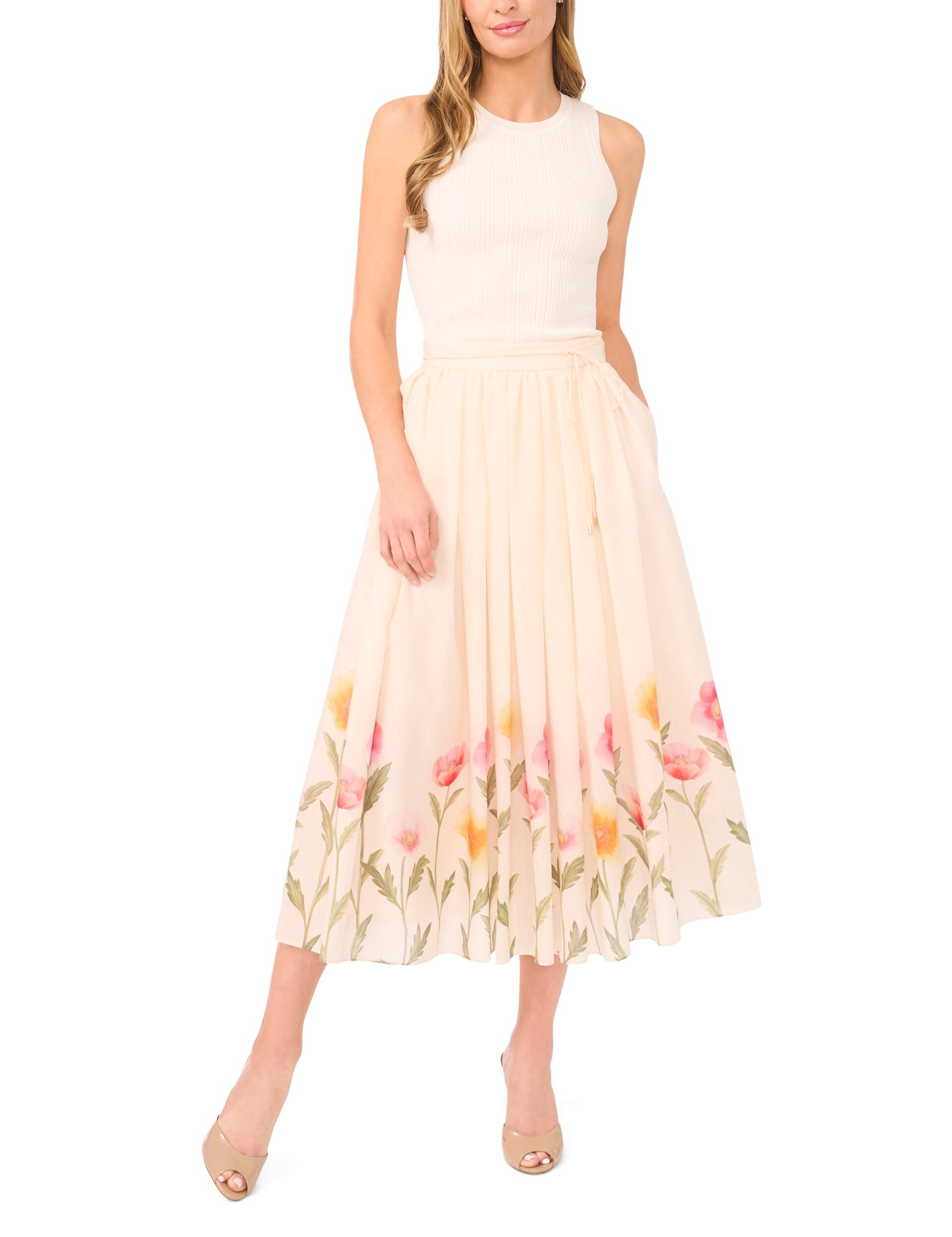 Ted Baker MEGAN Floral Hem Woven A-Line Midi Skirt IVORY