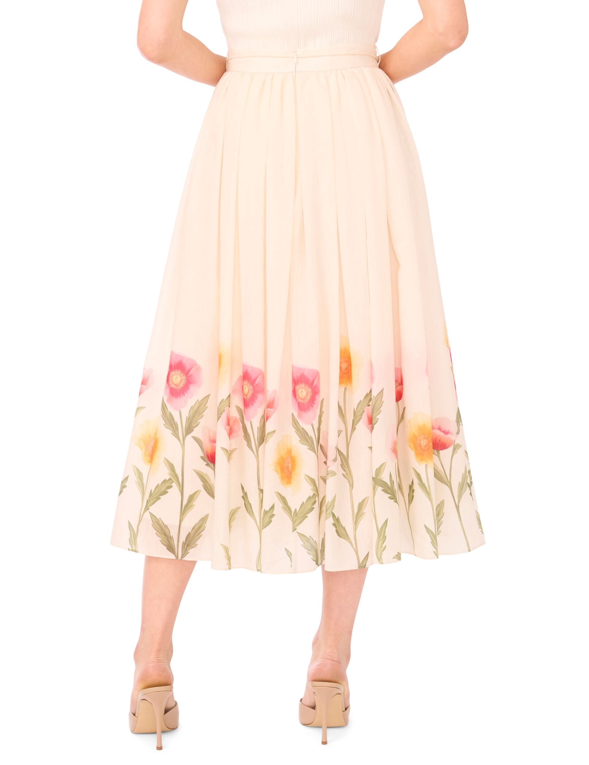 Ted Baker MEGAN Floral Hem Woven A-Line Midi Skirt IVORY