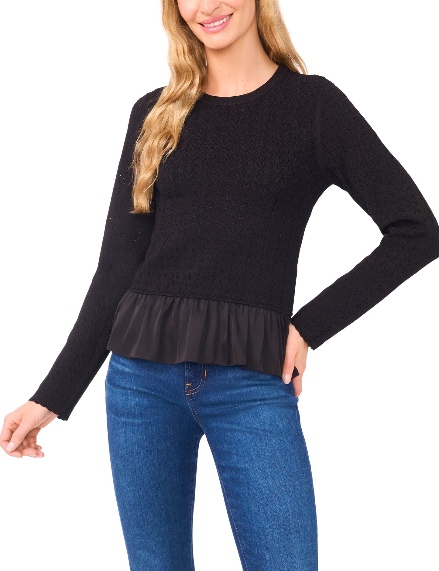 Ted Baker IRENE - Long Sleeve Crew Neck with Pointelle Cable BLACK