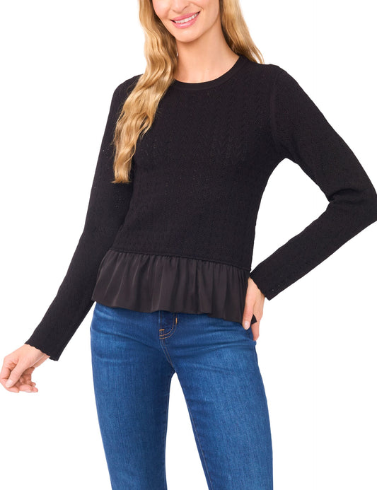 Ted Baker IRENE - Long Sleeve Crew Neck with Pointelle Cable BLACK
