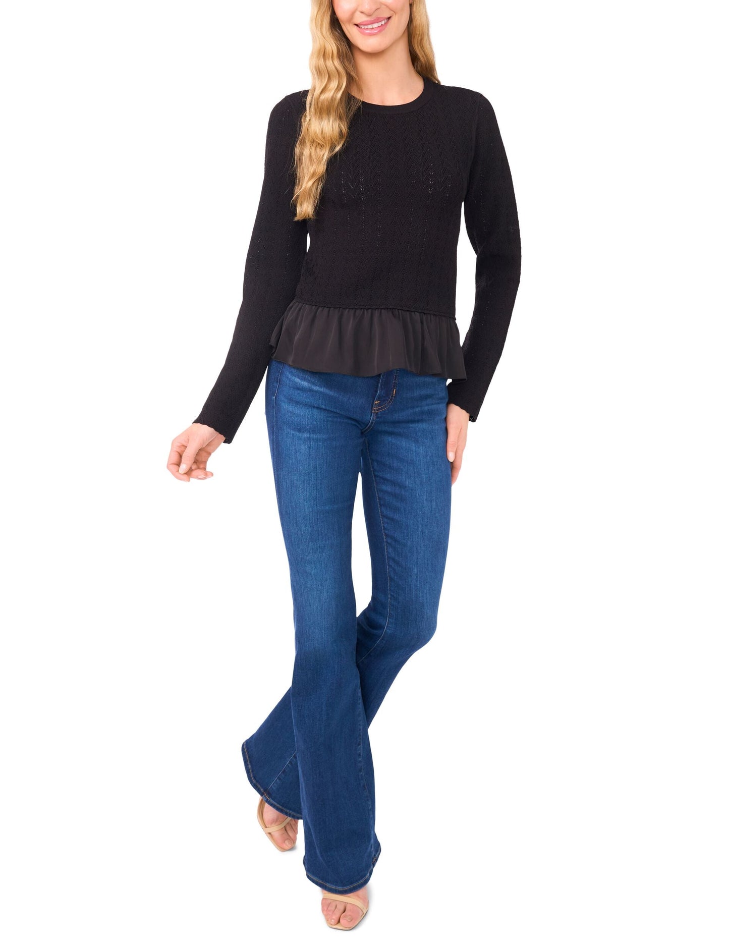 Ted Baker IRENE - Long Sleeve Crew Neck with Pointelle Cable BLACK