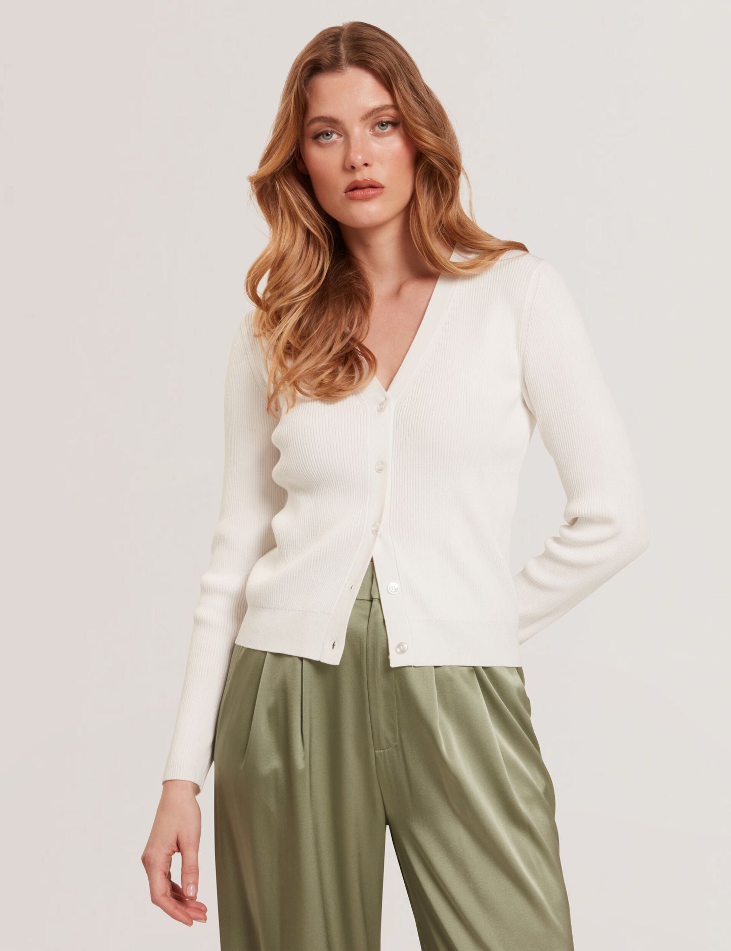Ted Baker V-NECK CARDIGAN WITH RIB - Ivory IVORY