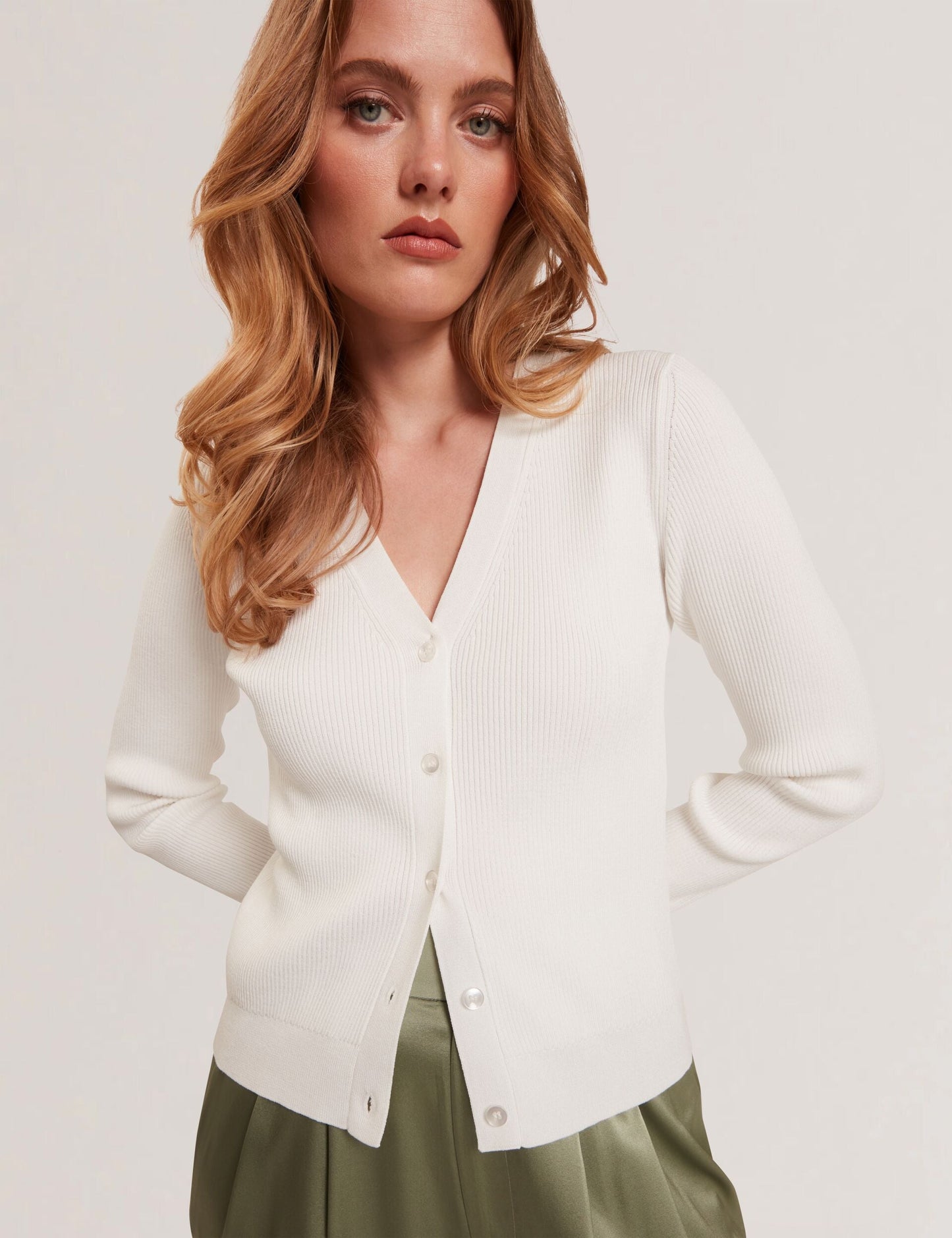 Ted Baker V-NECK CARDIGAN WITH RIB - Ivory IVORY