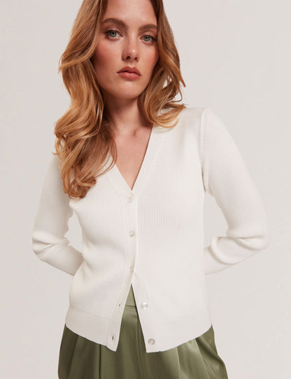 Ted Baker V-NECK CARDIGAN WITH RIB - Ivory IVORY