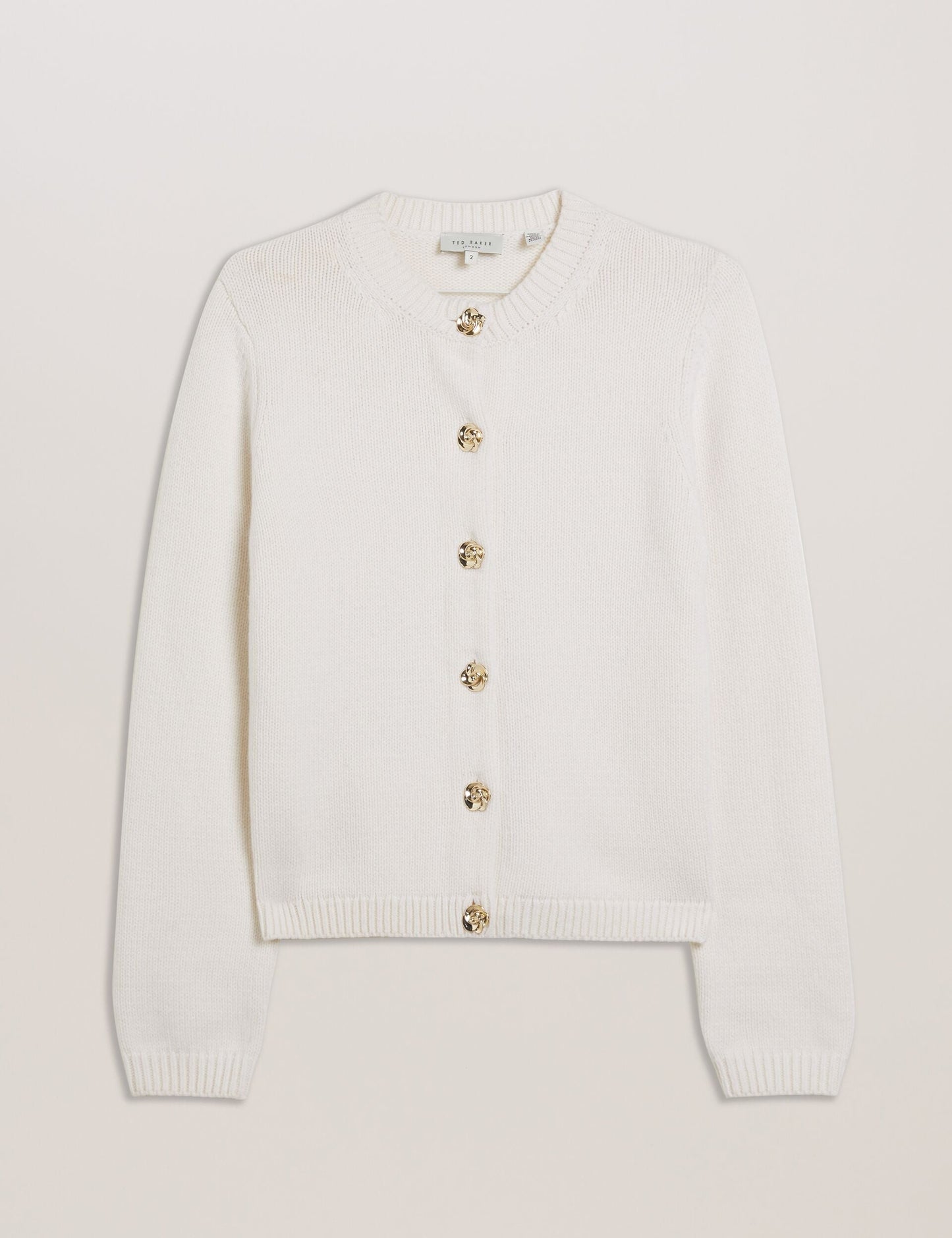 Ted Baker JAYCEY - Rose Button Knitted Crew Neck Cardigan IVORY