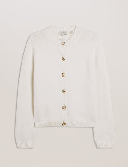 Ted Baker JAYCEY - Rose Button Knitted Crew Neck Cardigan IVORY