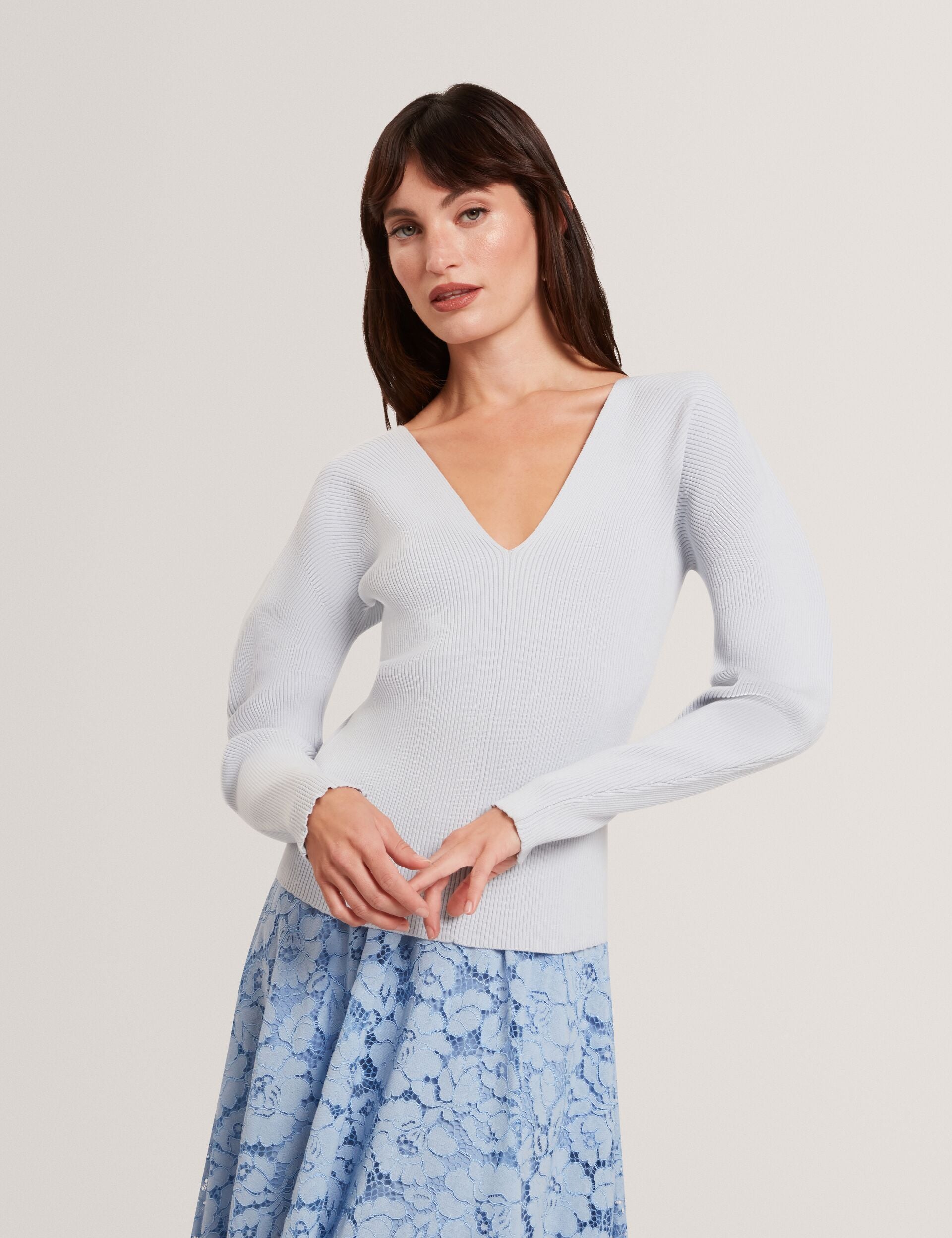 Ted Baker AMELYAA - Rib Sculpt Sleeve Sweater PALE BLUE
