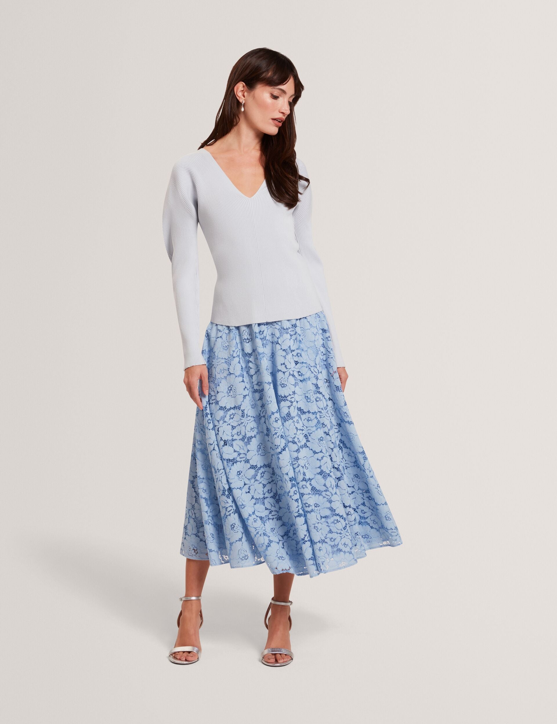 Ted Baker AMELYAA - Rib Sculpt Sleeve Sweater PALE BLUE
