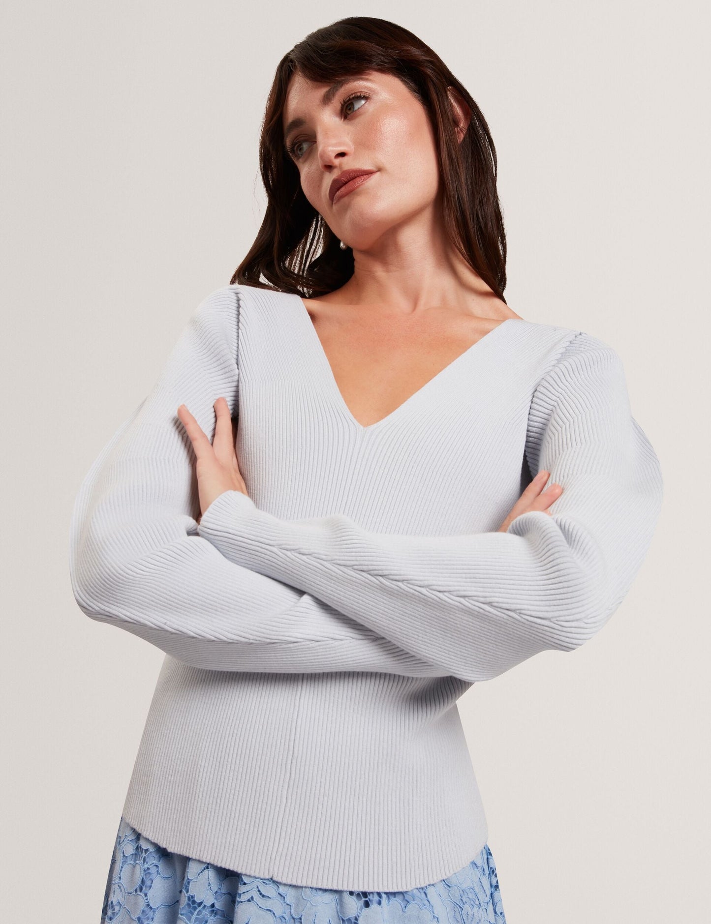 Ted Baker AMELYAA - Rib Sculpt Sleeve Sweater PALE BLUE