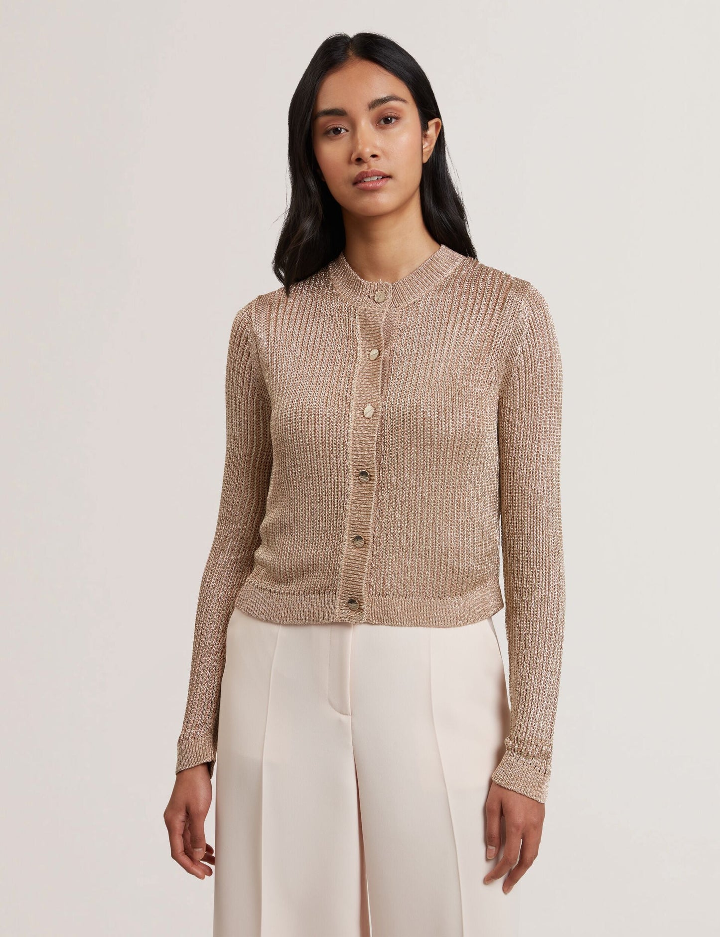 Ted Baker MANYA - Metallic Knit Cropped Cardigan GOLD