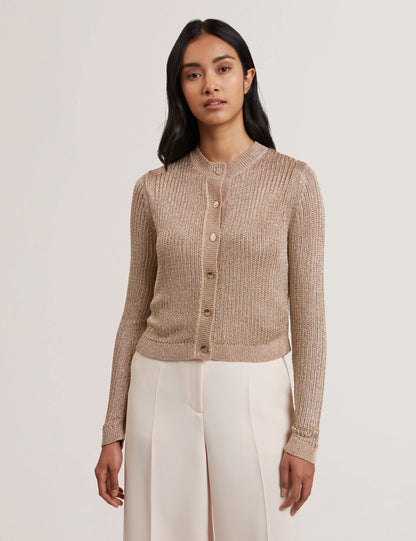 Ted Baker MANYA - Metallic Knit Cropped Cardigan GOLD