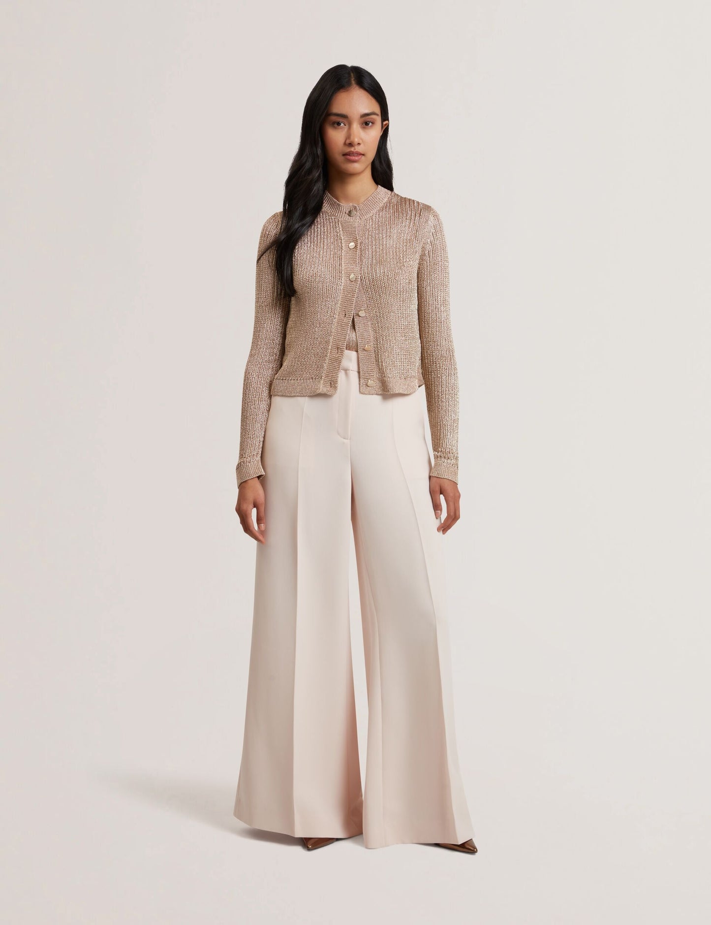 Ted Baker MANYA - Metallic Knit Cropped Cardigan GOLD