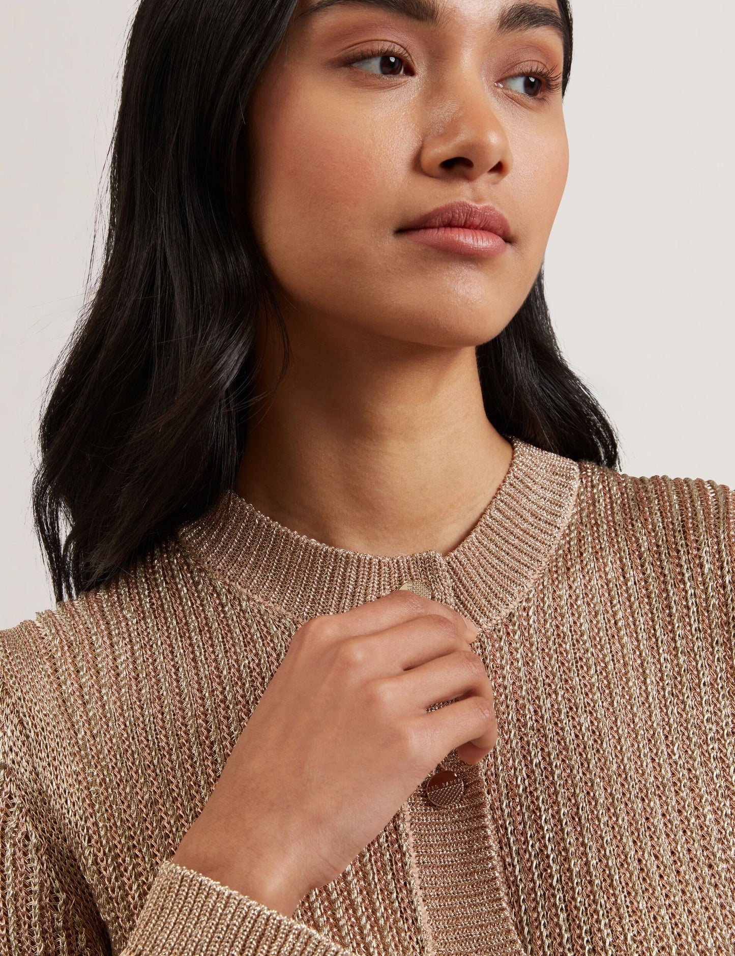 Ted Baker MANYA - Metallic Knit Cropped Cardigan GOLD