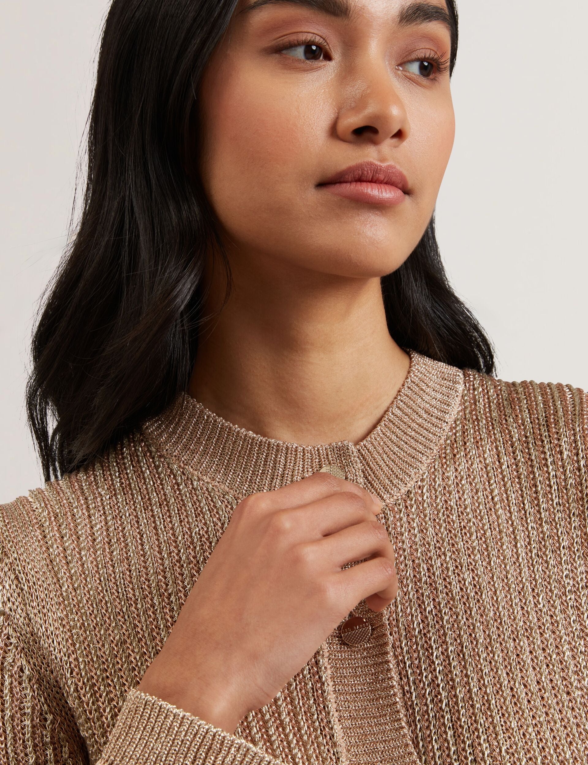 Ted Baker MANYA - Metallic Knit Cropped Cardigan GOLD