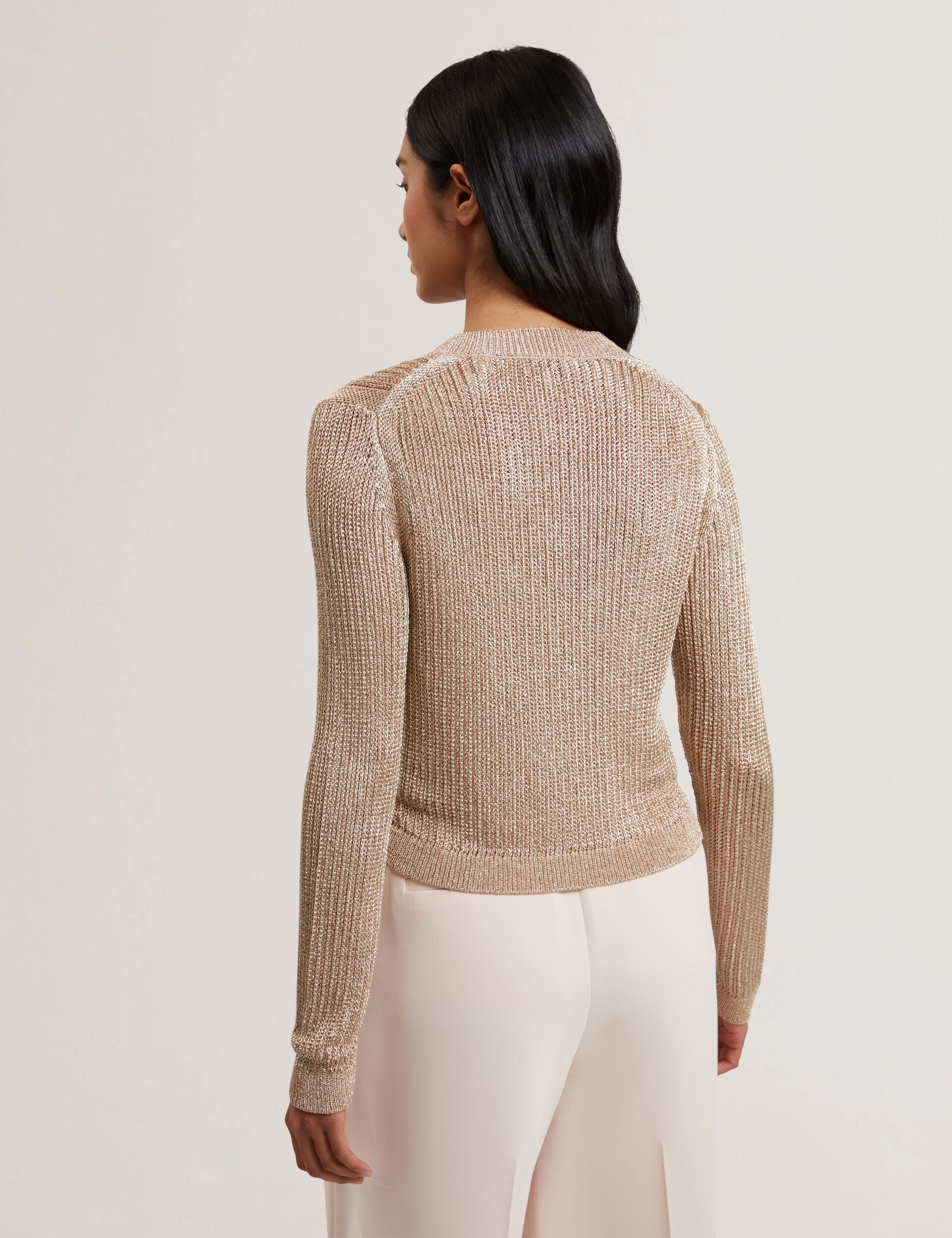 Ted Baker MANYA - Metallic Knit Cropped Cardigan GOLD