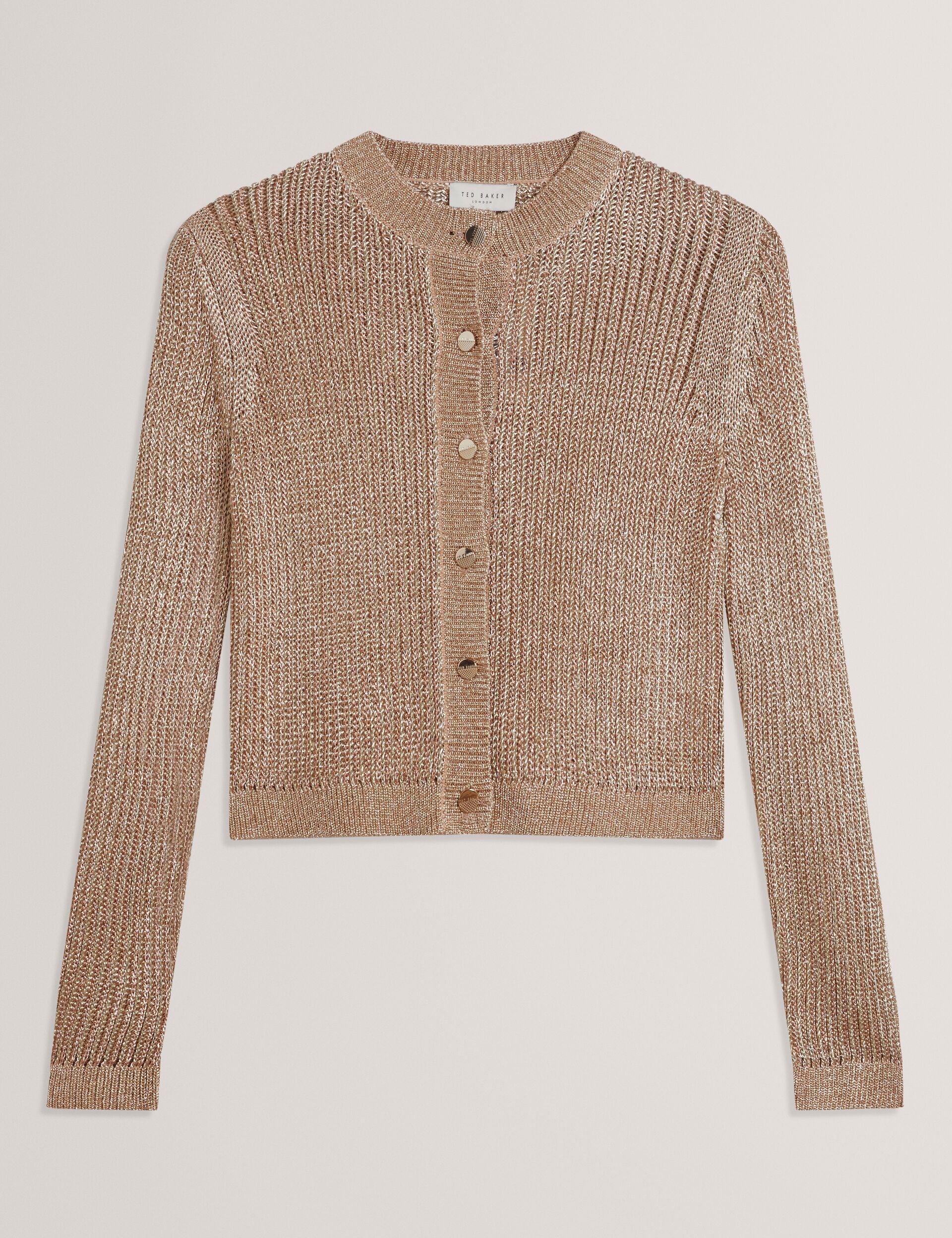 Ted Baker MANYA - Metallic Knit Cropped Cardigan GOLD