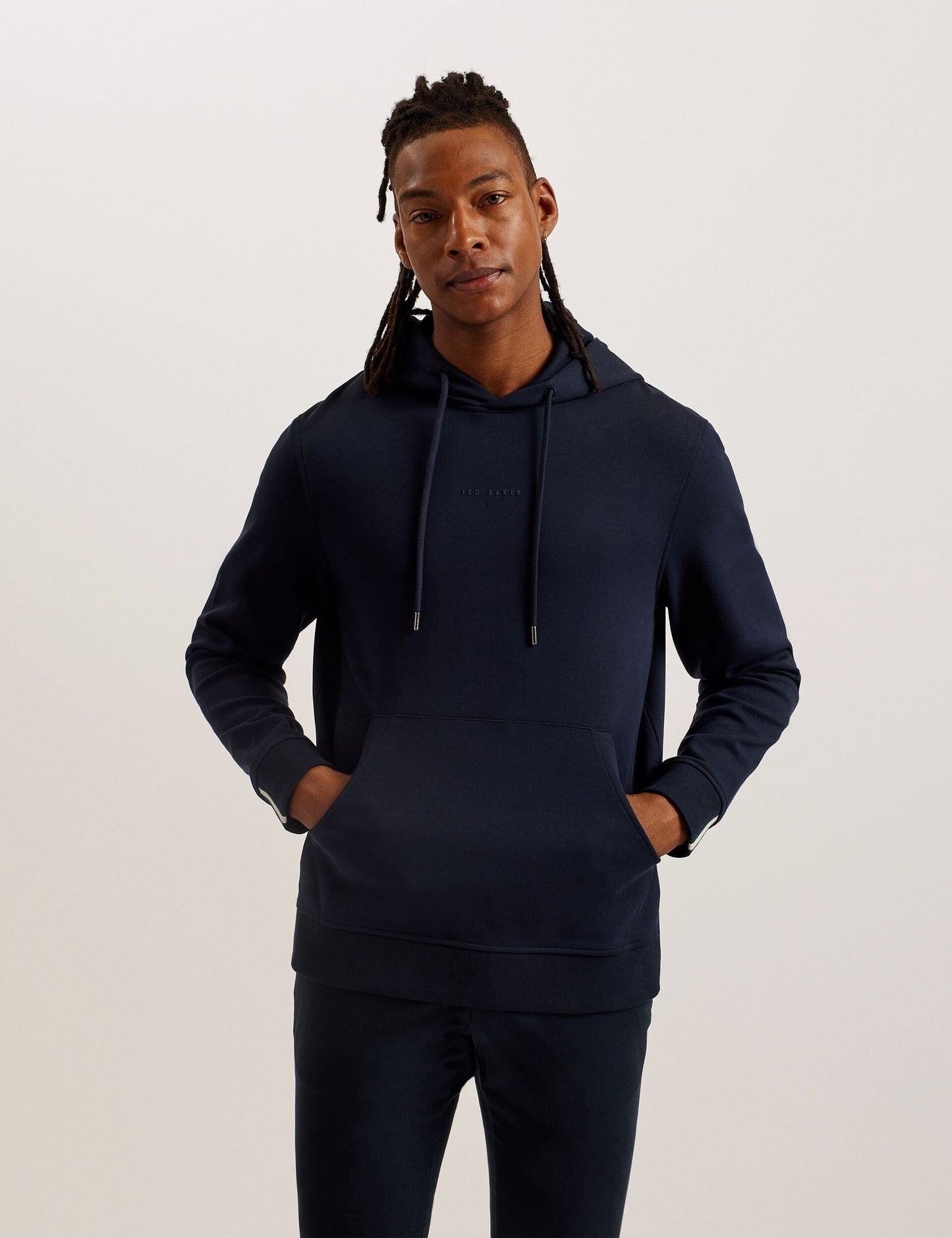 Ted Baker DROTOW - Logo Detail Cotton Blend Hoodie NAVY