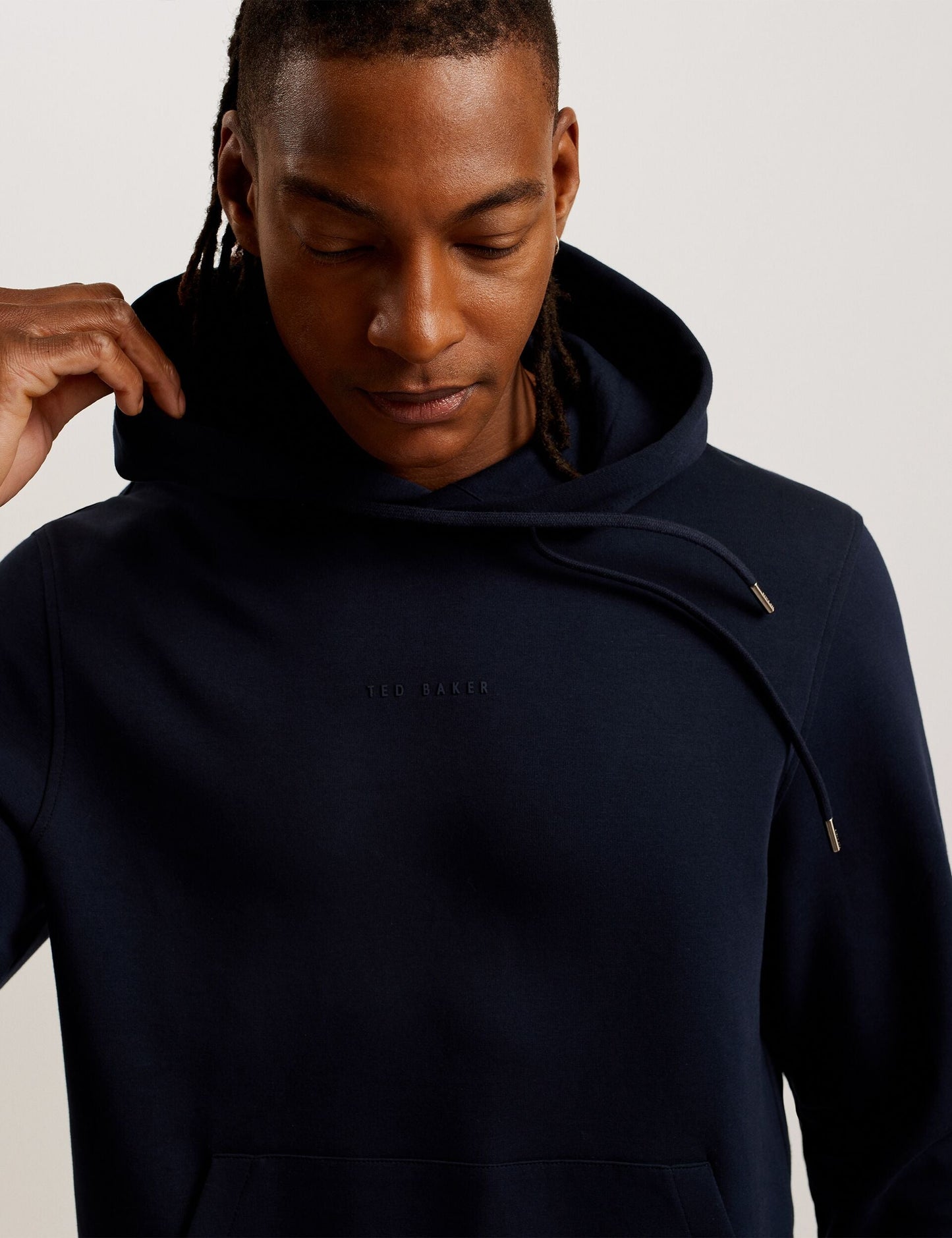 Ted Baker DROTOW - Logo Detail Cotton Blend Hoodie NAVY