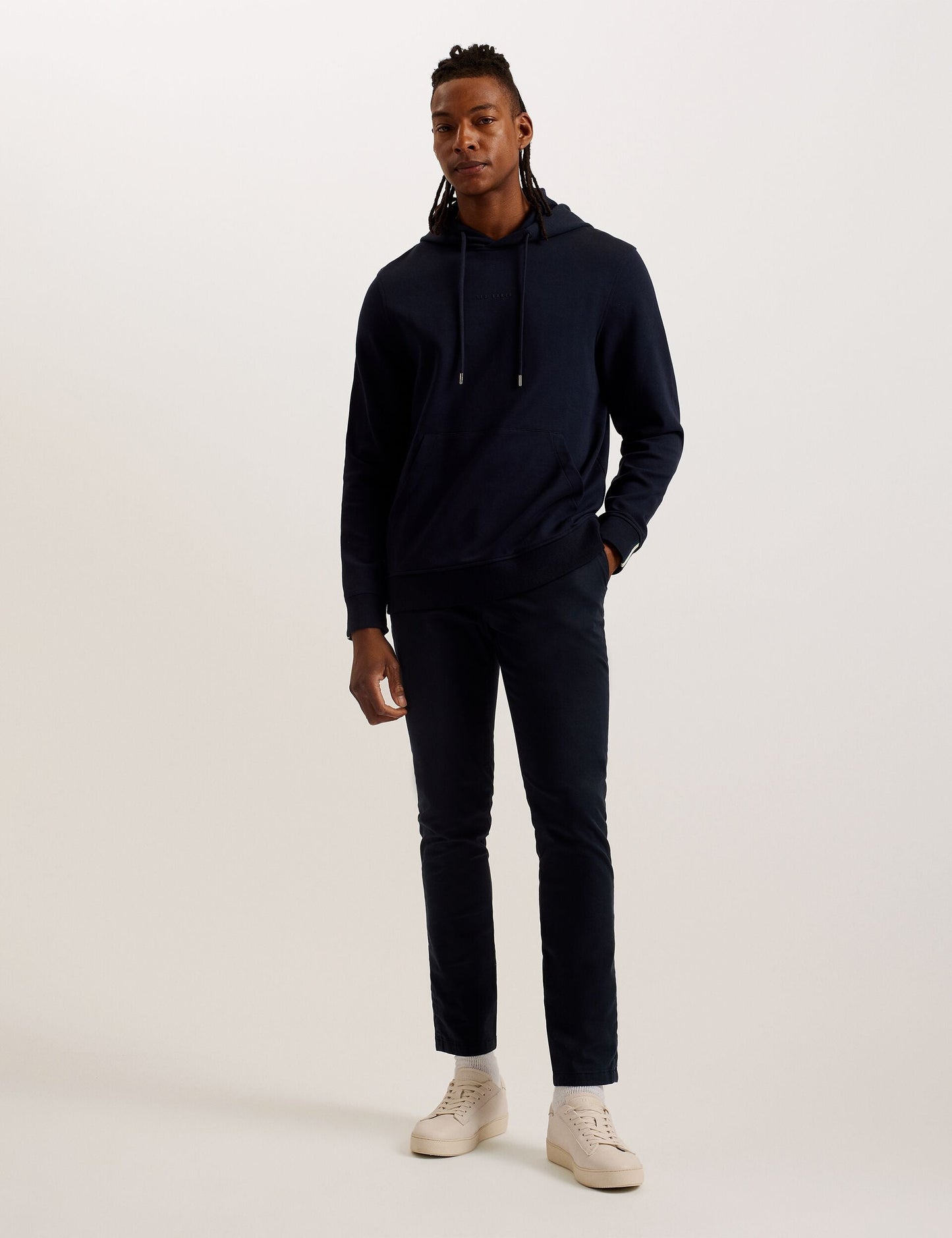 Ted Baker DROTOW - Logo Detail Cotton Blend Hoodie NAVY