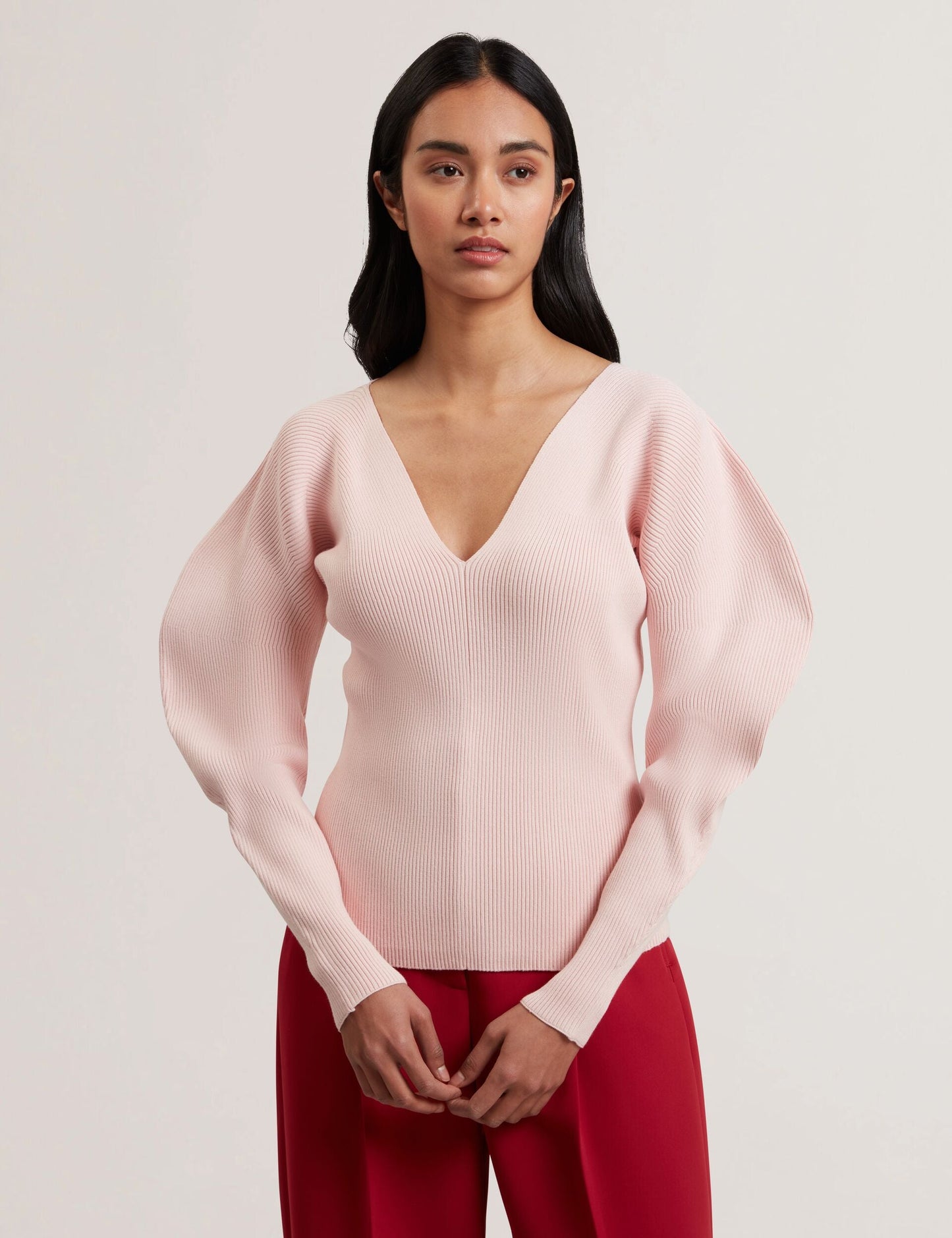 Ted Baker AMELYAA - Rib Sculpt Sleeve Sweater LIGHT PINK