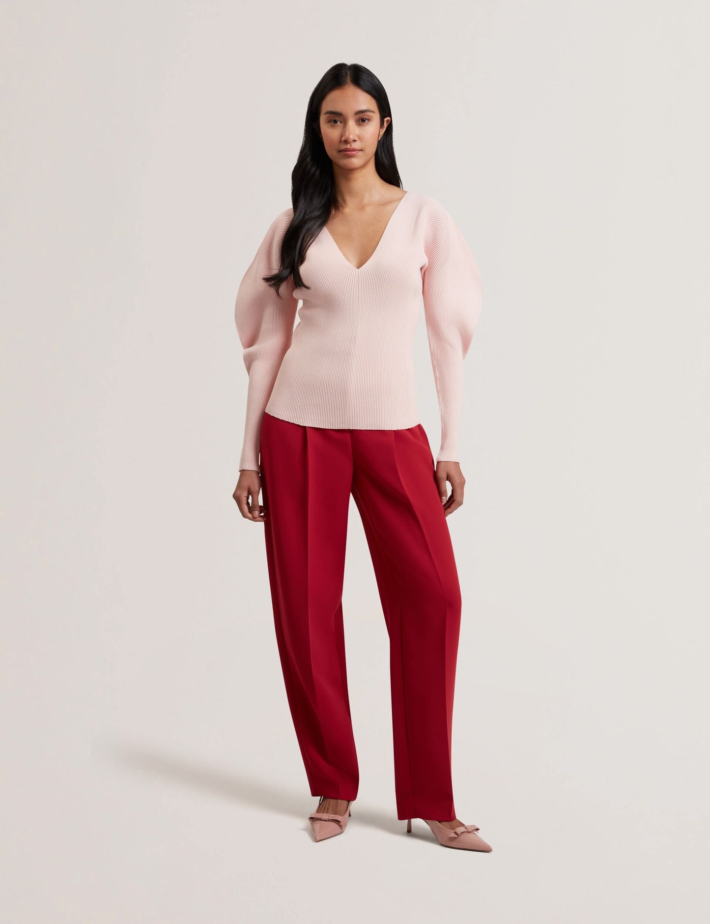 Ted Baker AMELYAA - Rib Sculpt Sleeve Sweater LIGHT PINK
