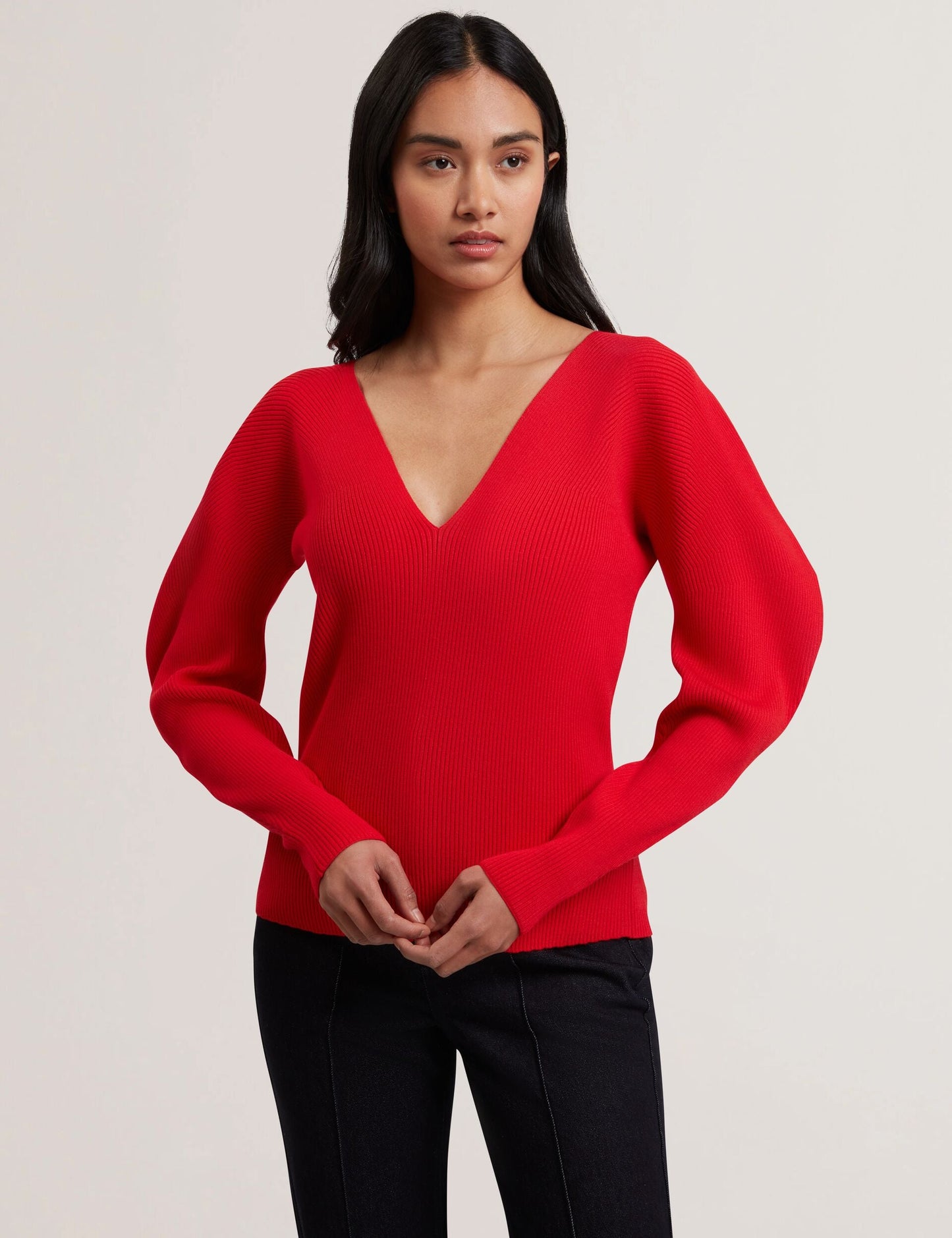 Ted Baker AMELYAA - Rib Sculpt Sleeve Sweater BRIGHT RED