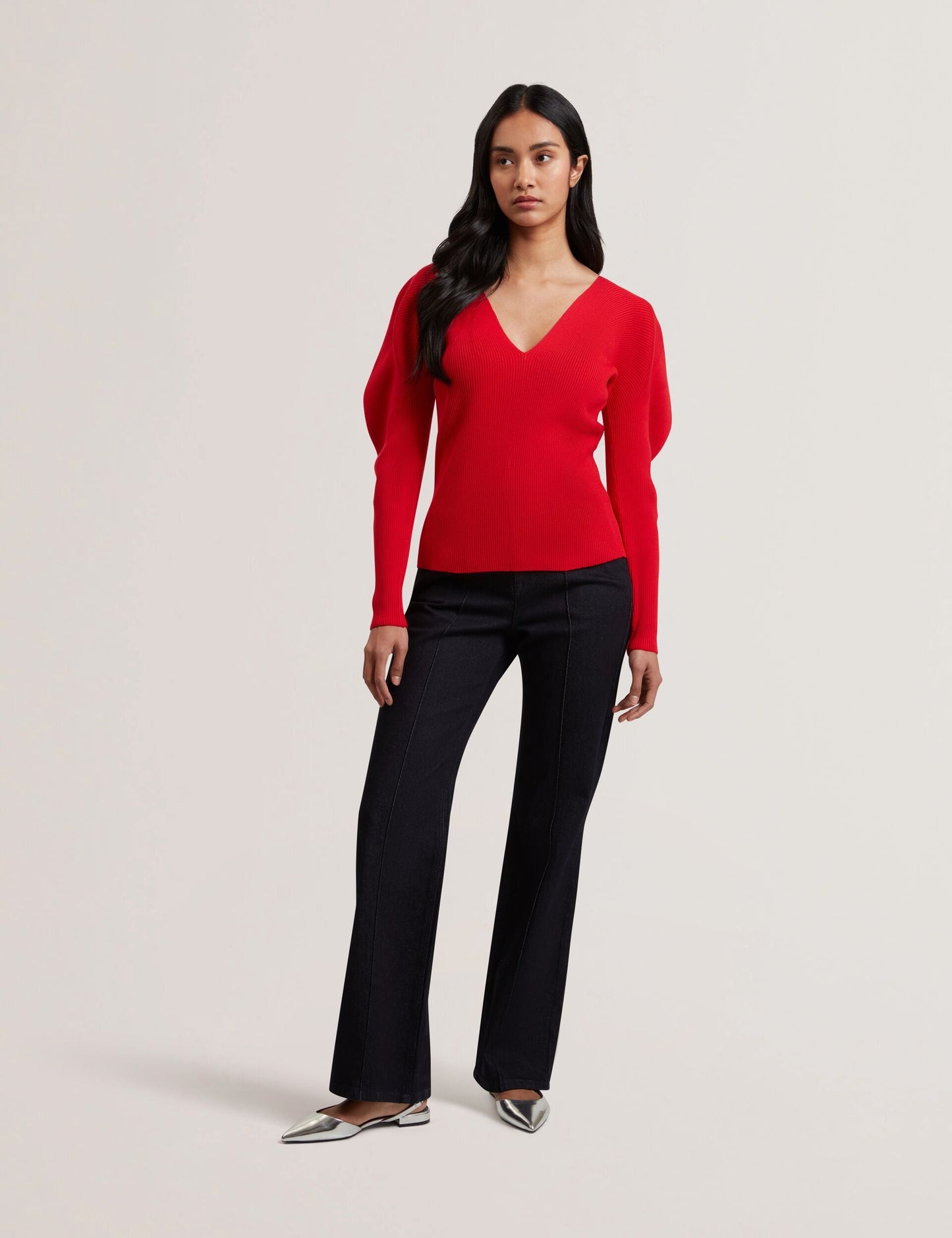 Ted Baker AMELYAA - Rib Sculpt Sleeve Sweater BRIGHT RED