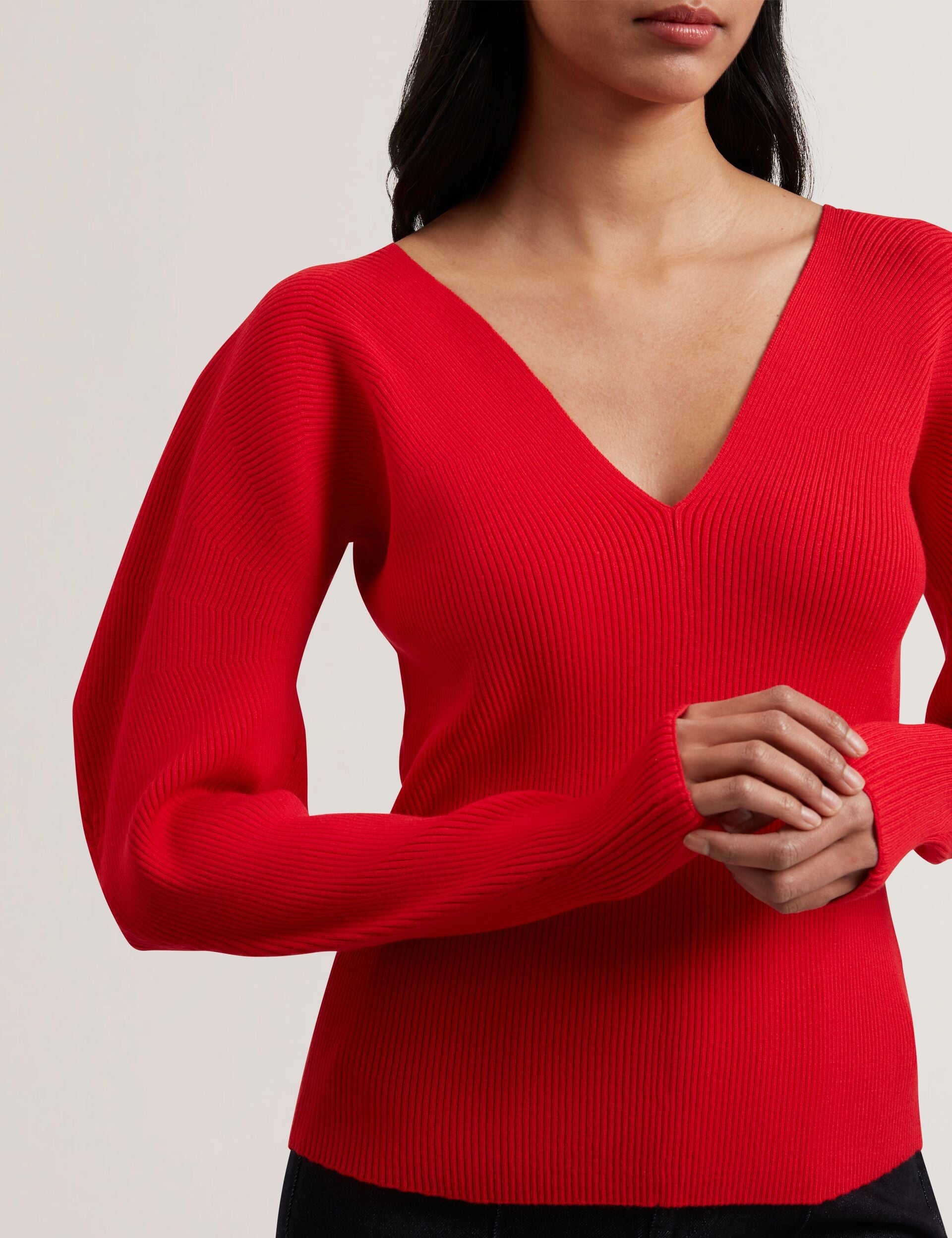 Ted Baker AMELYAA - Rib Sculpt Sleeve Sweater BRIGHT RED