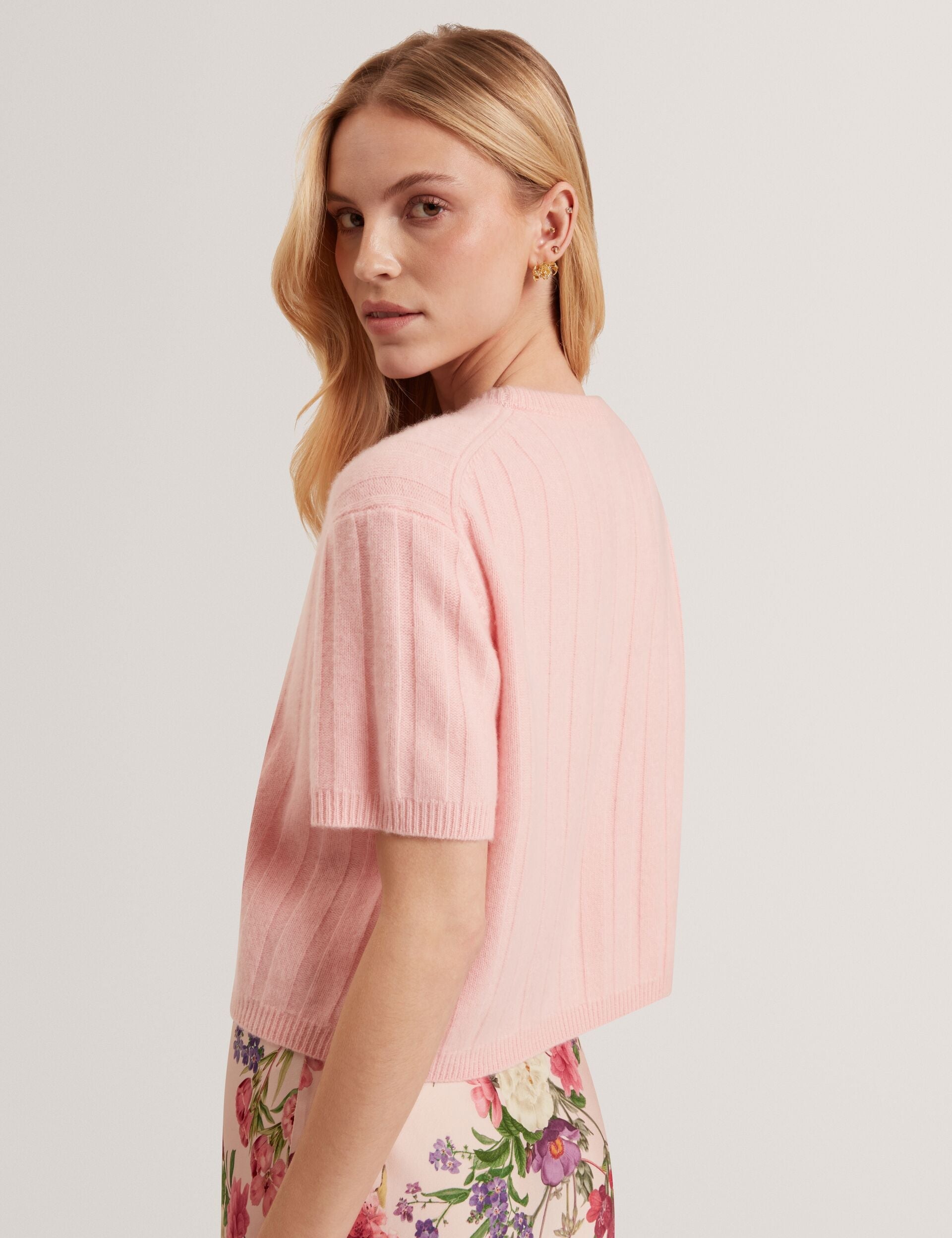 Ted Baker SHERRY - Cashmere Rib Pull Over Sweater PINK