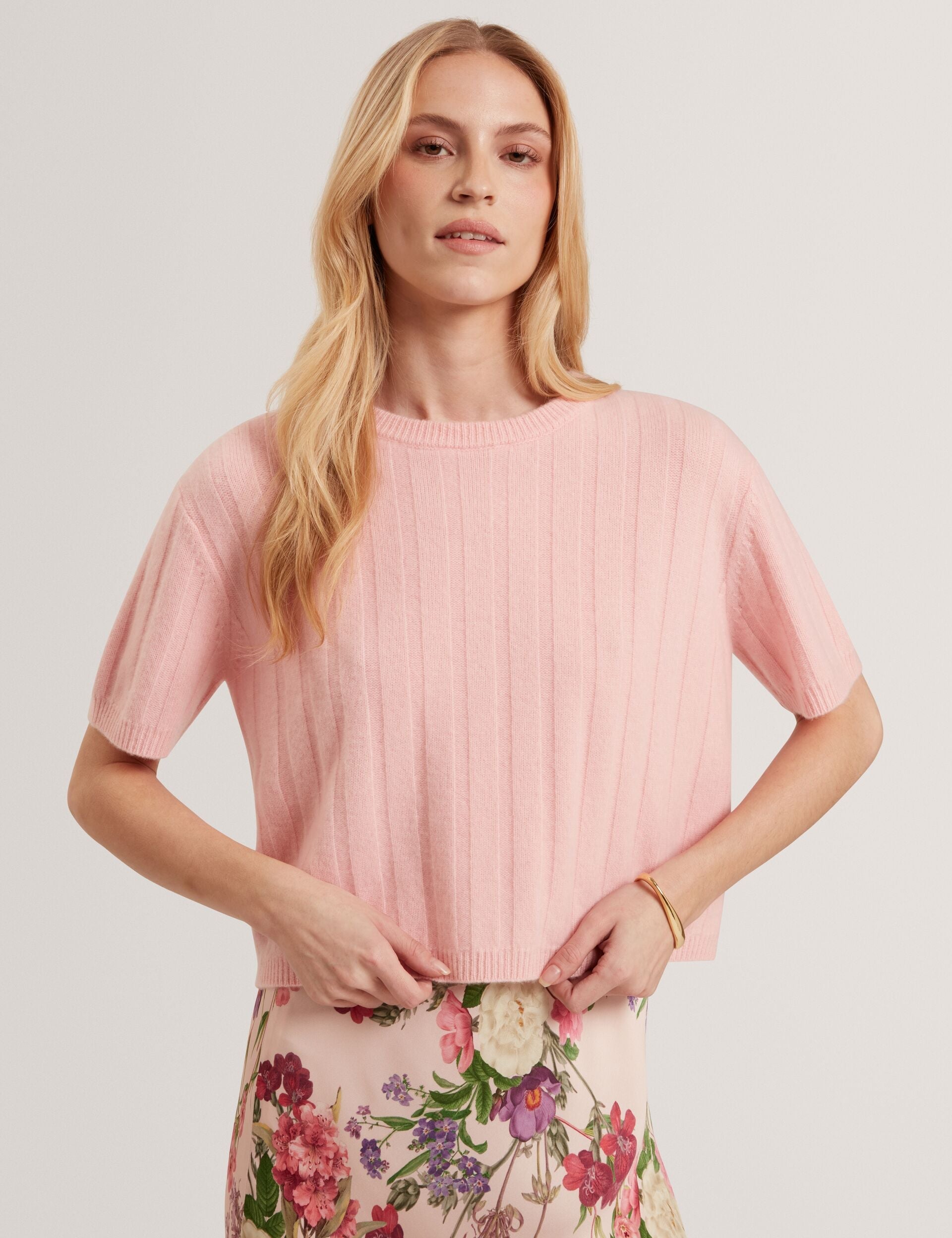 Ted Baker SHERRY - Cashmere Rib Pull Over Sweater PINK