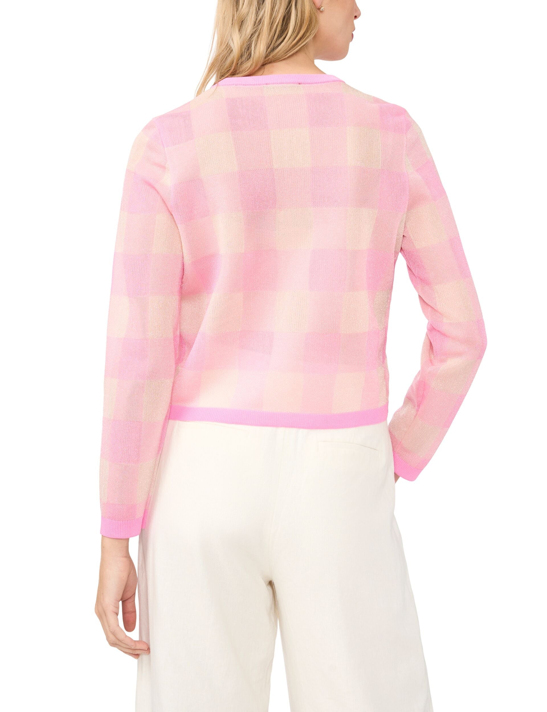 Ted Baker GRACIE Gingham Knit Crew Neck Cardigan MID PINK